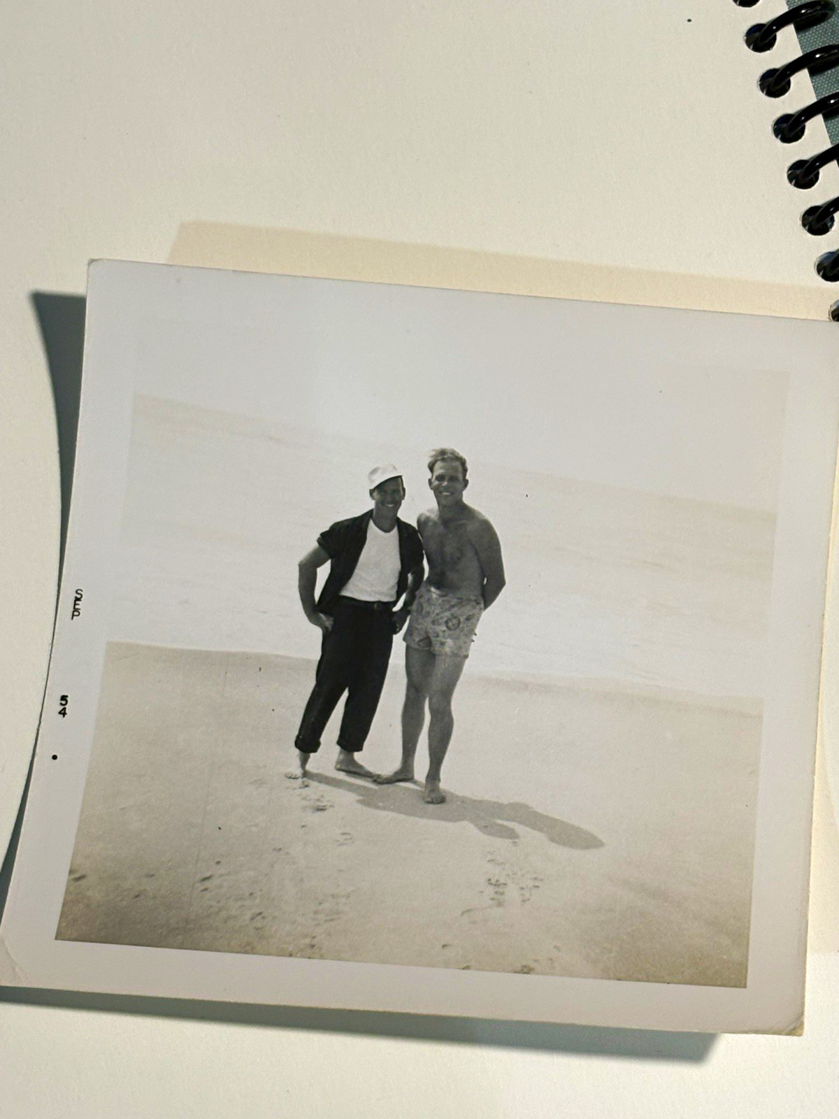Vintage Black & White Beach Photograph of Two Men, 1954 Gay Memorabilia