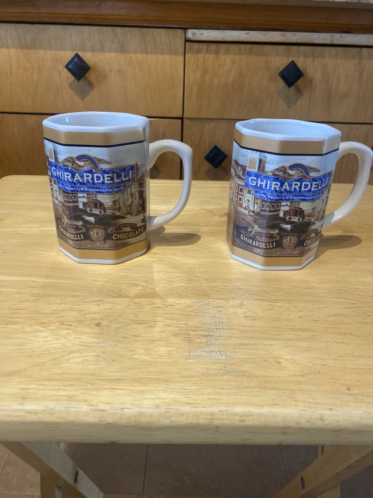Set of 2 - Vintage Ghirardelli Octagonal Soda Fountain & Chocolate Shop Mugs