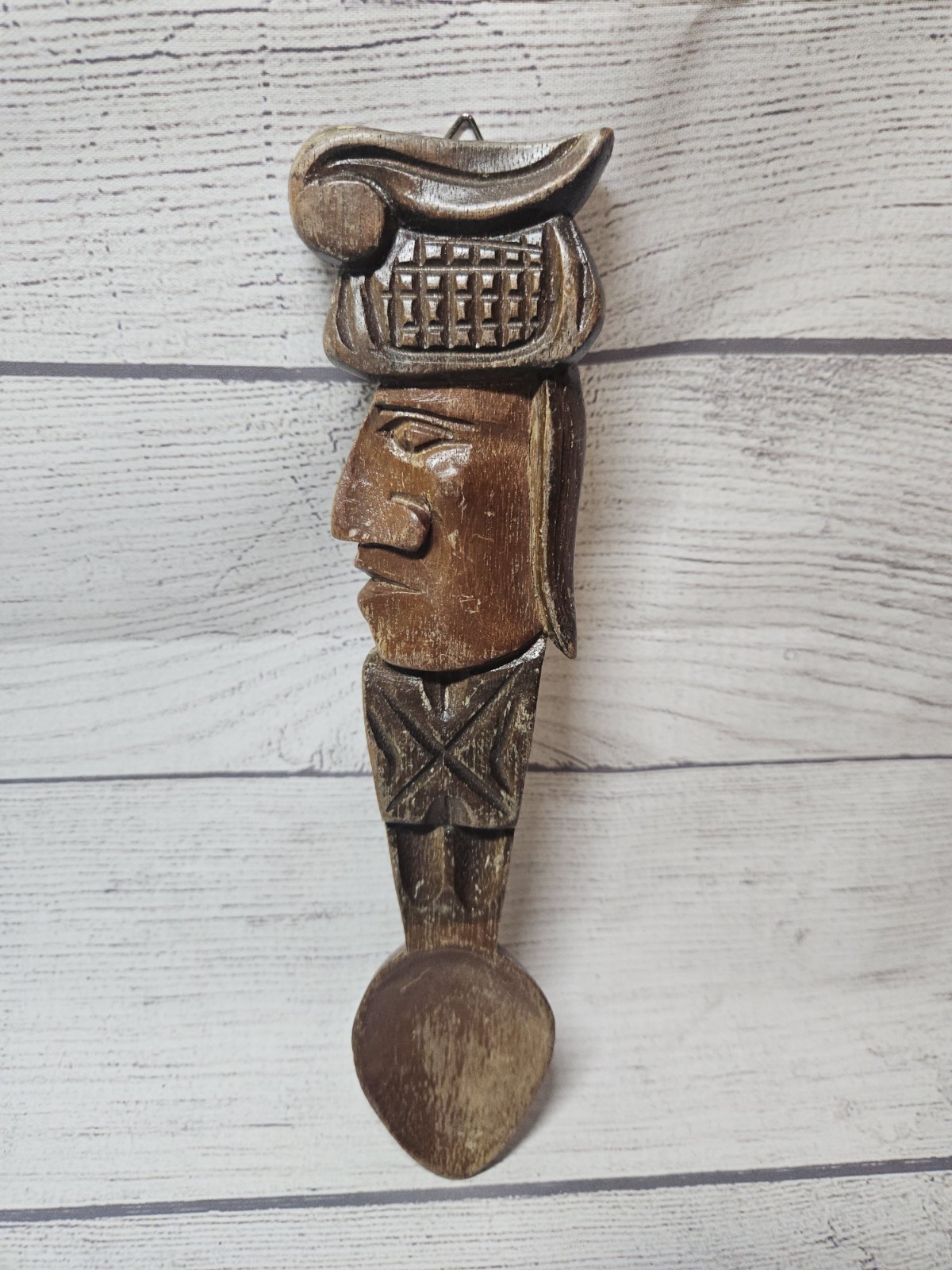 Vtg Wooden Spoon Tiki-Style Carved Wall Decor - SMALL 9.5\