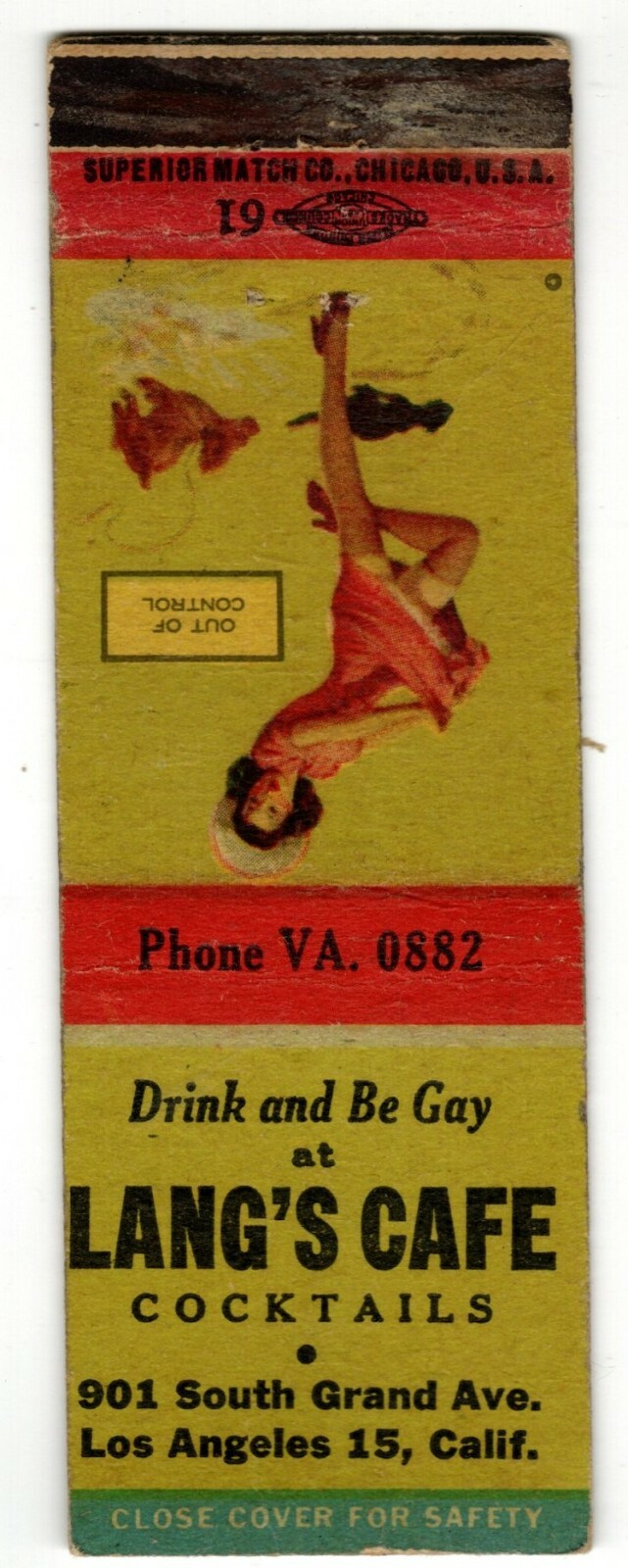 LANG'S CAFE matchbook matchcover - LOS ANGELES, CALIFORNIA - GIRLIE PINUP
