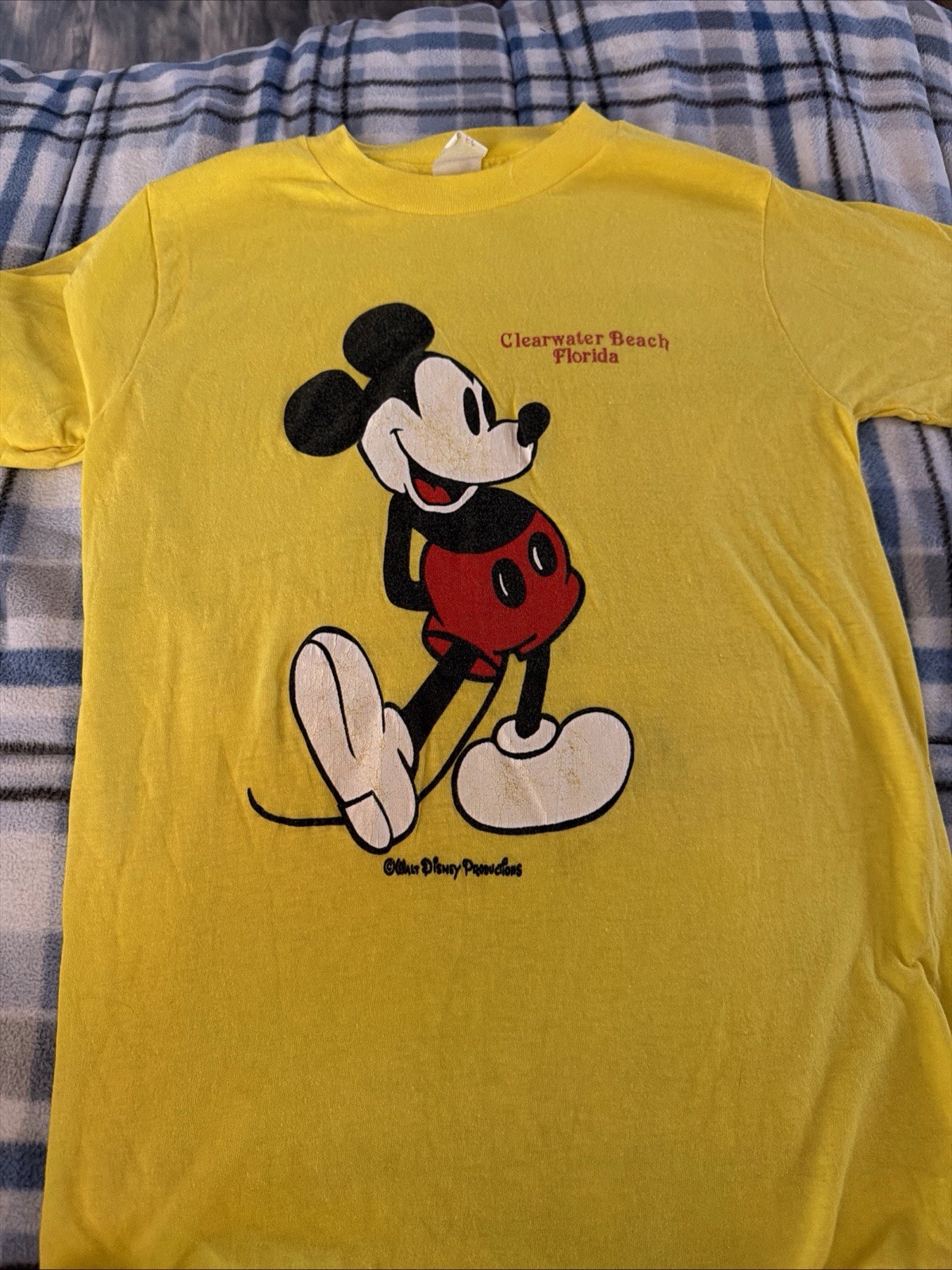 Vintage Walt Disney Productions Mickey Mouse T-Shirt Adult Yellow Clearwater FL