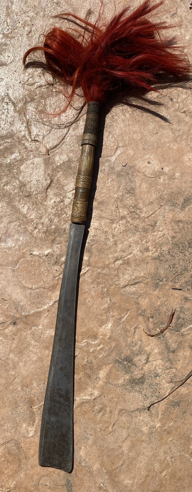 Vintage Naga Dao Sword Red Hair Handle – Tribal Himalayan/Assam Sword