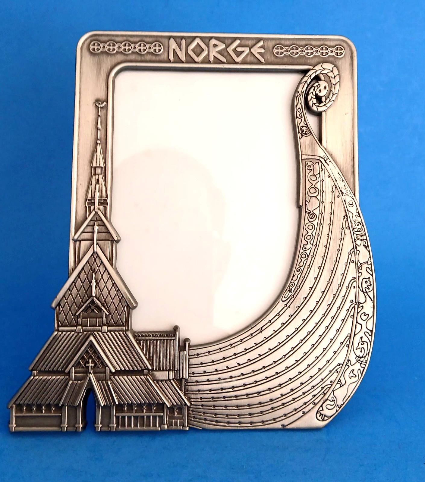 Norge Norway Viking Ship Pewter Tone Photo Frame Longship Decor 6\