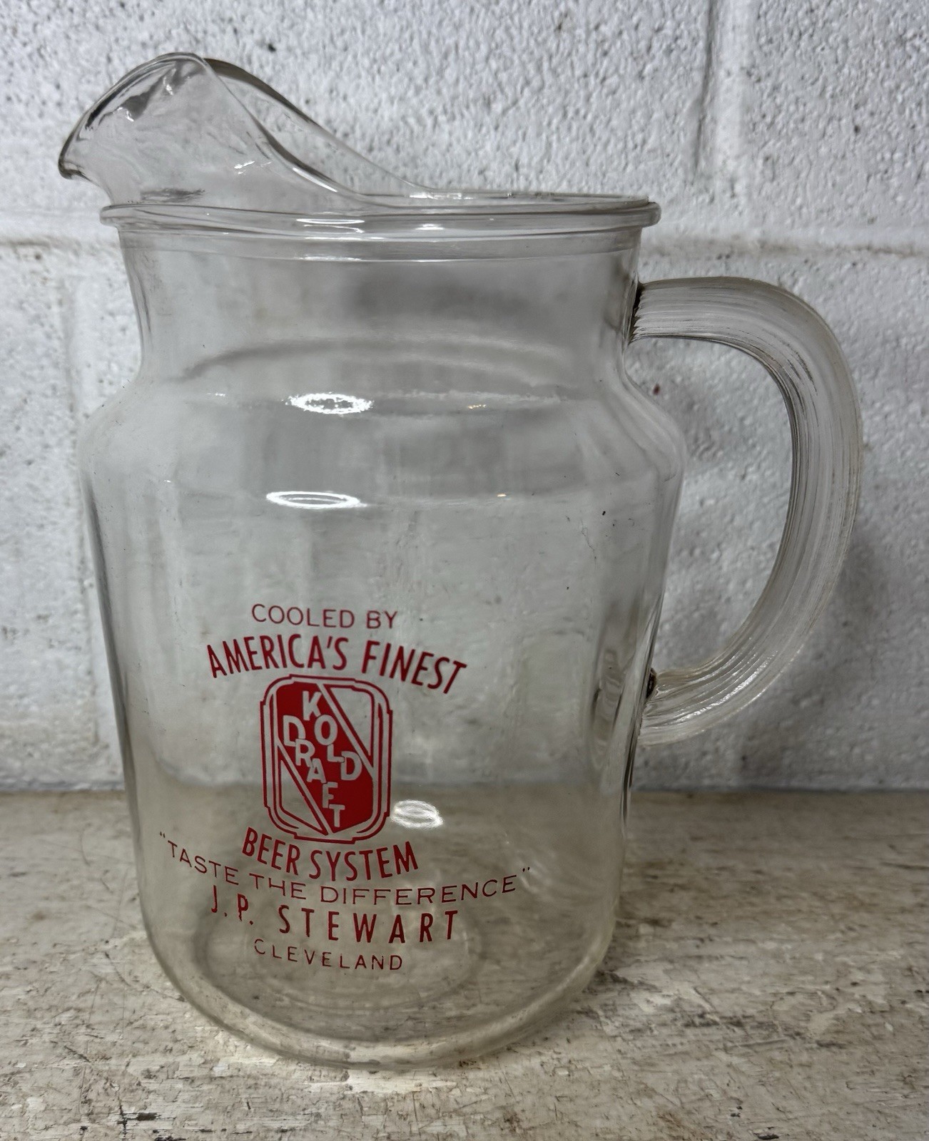 VTG J.P. Stewart Cleveland OH Kold Draft Beer System Glass Pitcher Advertising