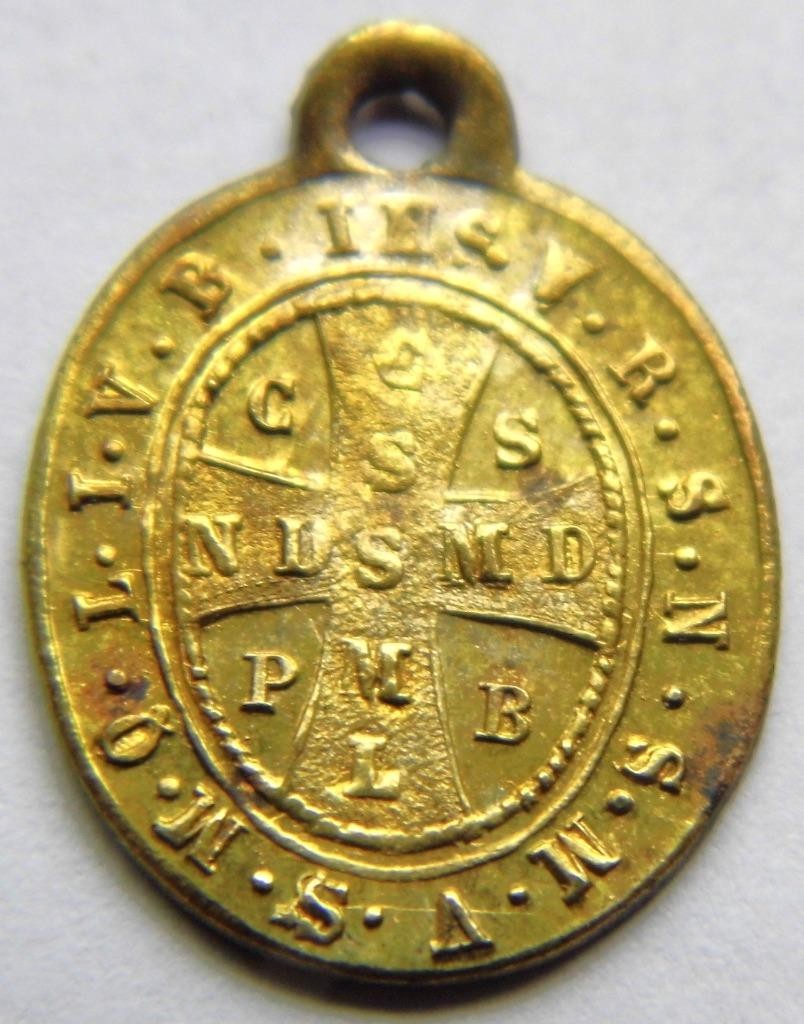 Antique St. Benedict Shield Brass Holy Medal Catholic Patron Exorcism Protection