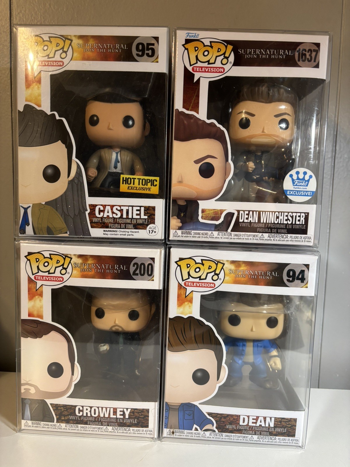 Funko Pop Supernatural Dean-Castiel-Crowley Lot of 4 