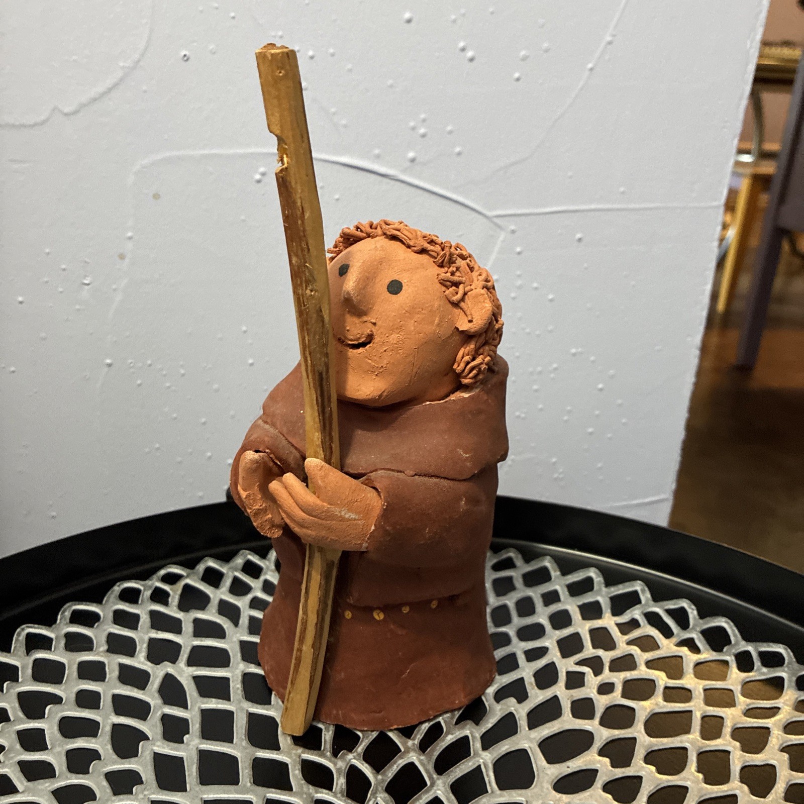 Vintage Juan Sandoval Taos Mexican Artist Clay Folk Art Sculpture Monk 6.5”