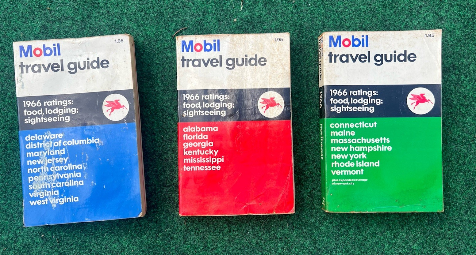 ULTRA RARE 1966 Mobil Travel Guide 3-Book Lot NE SE Mid-Atlantic Pegasus Gas Oil