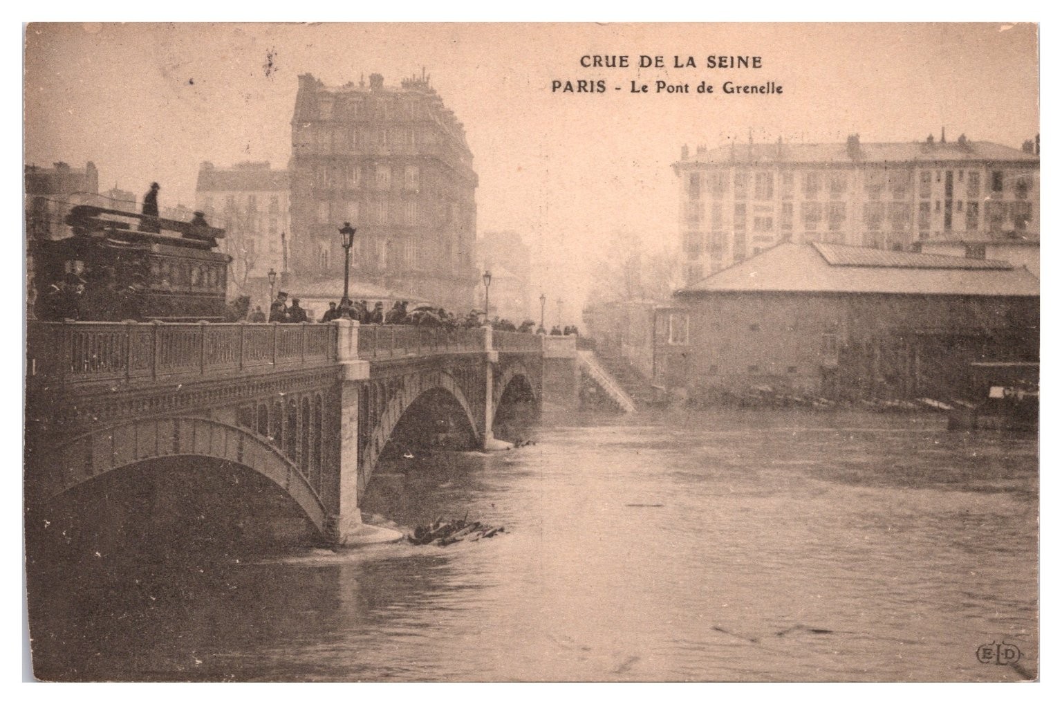 1910 Paris Seine River Flood Pont de Grenelle RPPC Postcard