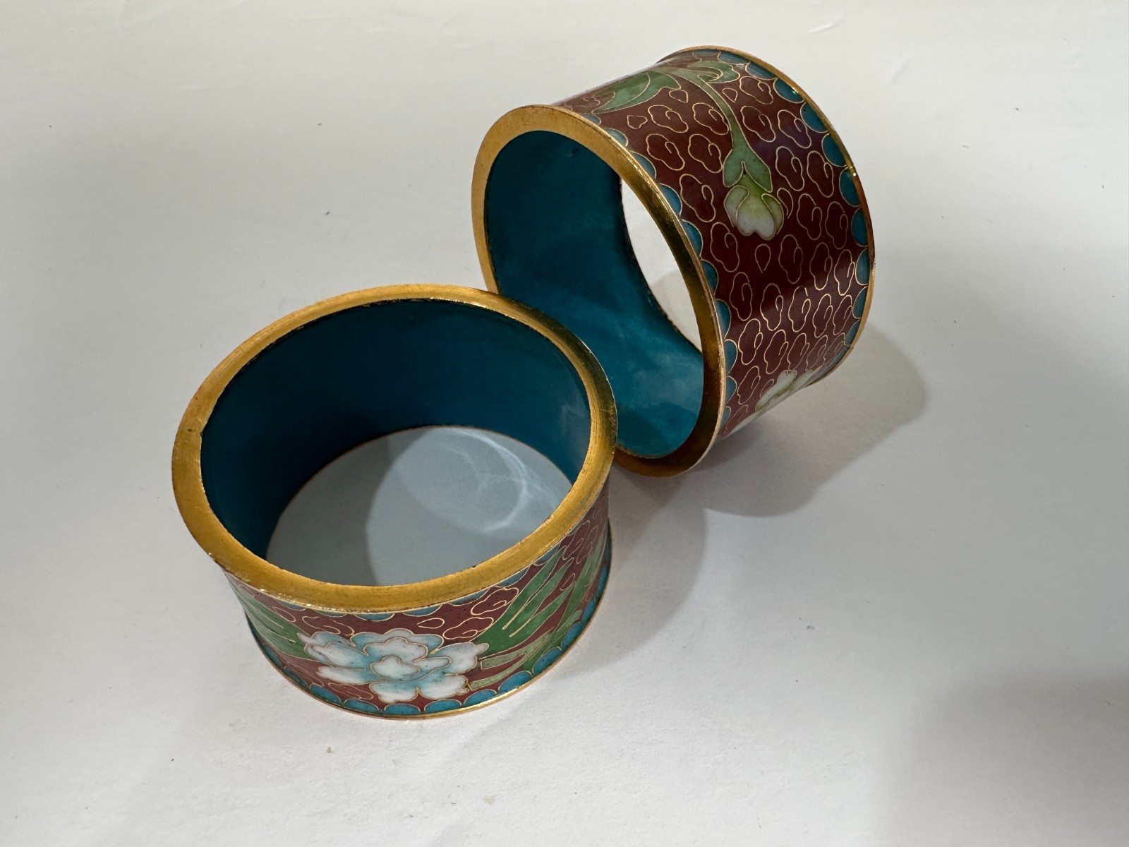 Vintage Chinese Cloisonne Napkin Rings, Set of 2  Enamel