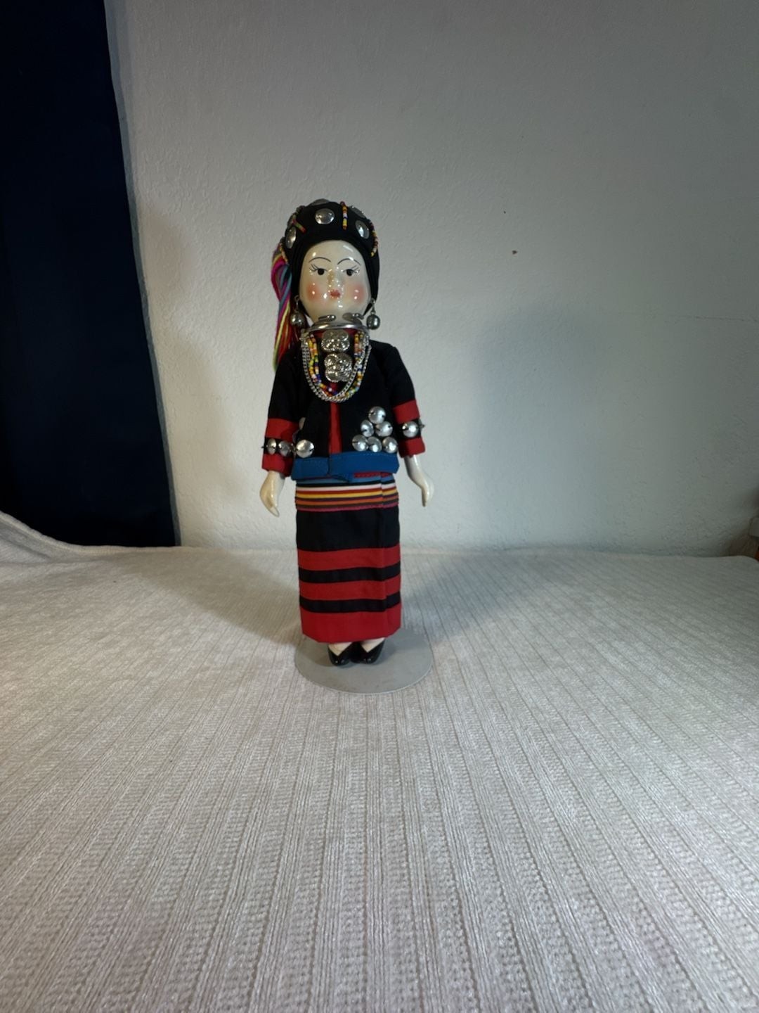 Vintage Hmong Tribe Doll: Hand-painted Porcelain, Authentic Costume - ,
