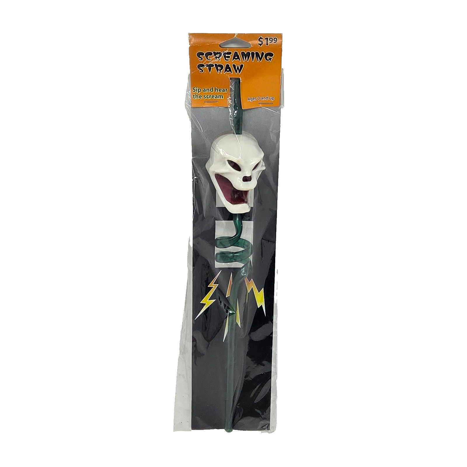 VINTAGE SCREAMING STRAW GREEN TWIRL HALLOWEEN SKULL HEAR THE SCREAM NEW SEALED