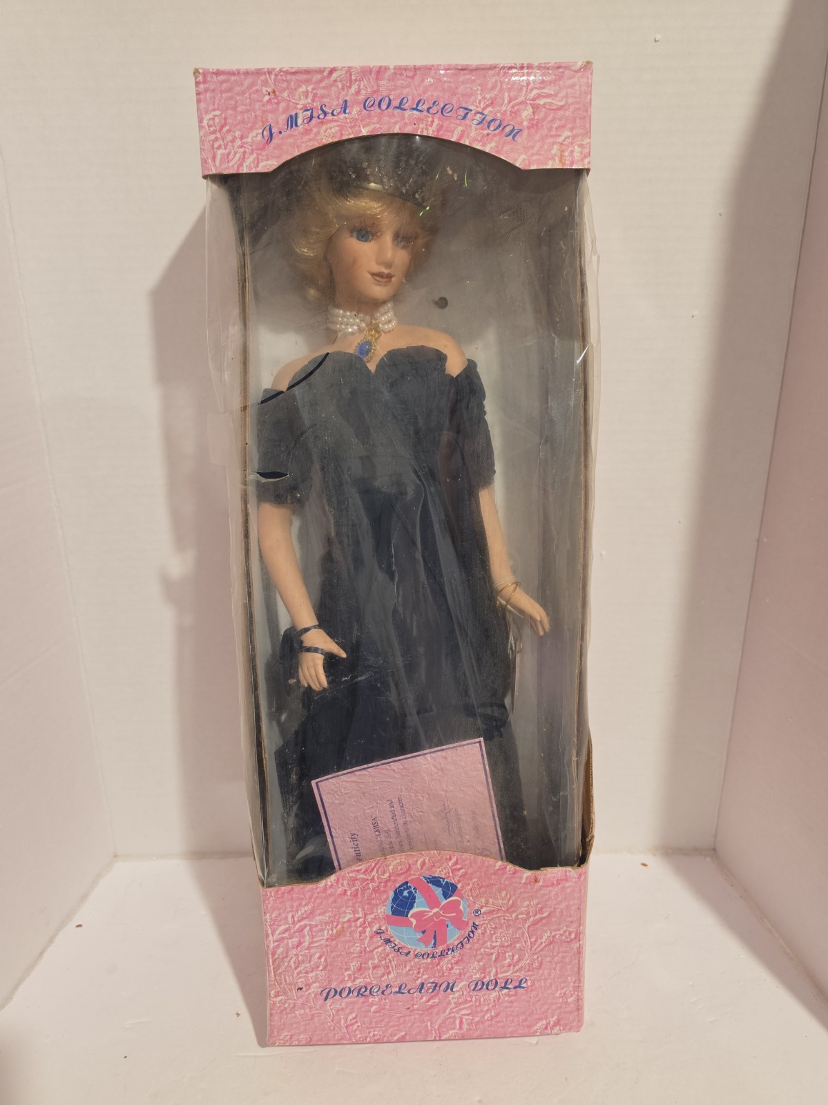 Princess Diana Porcelain Doll J.Misa Collection Blue Velvet Dress Box Damage