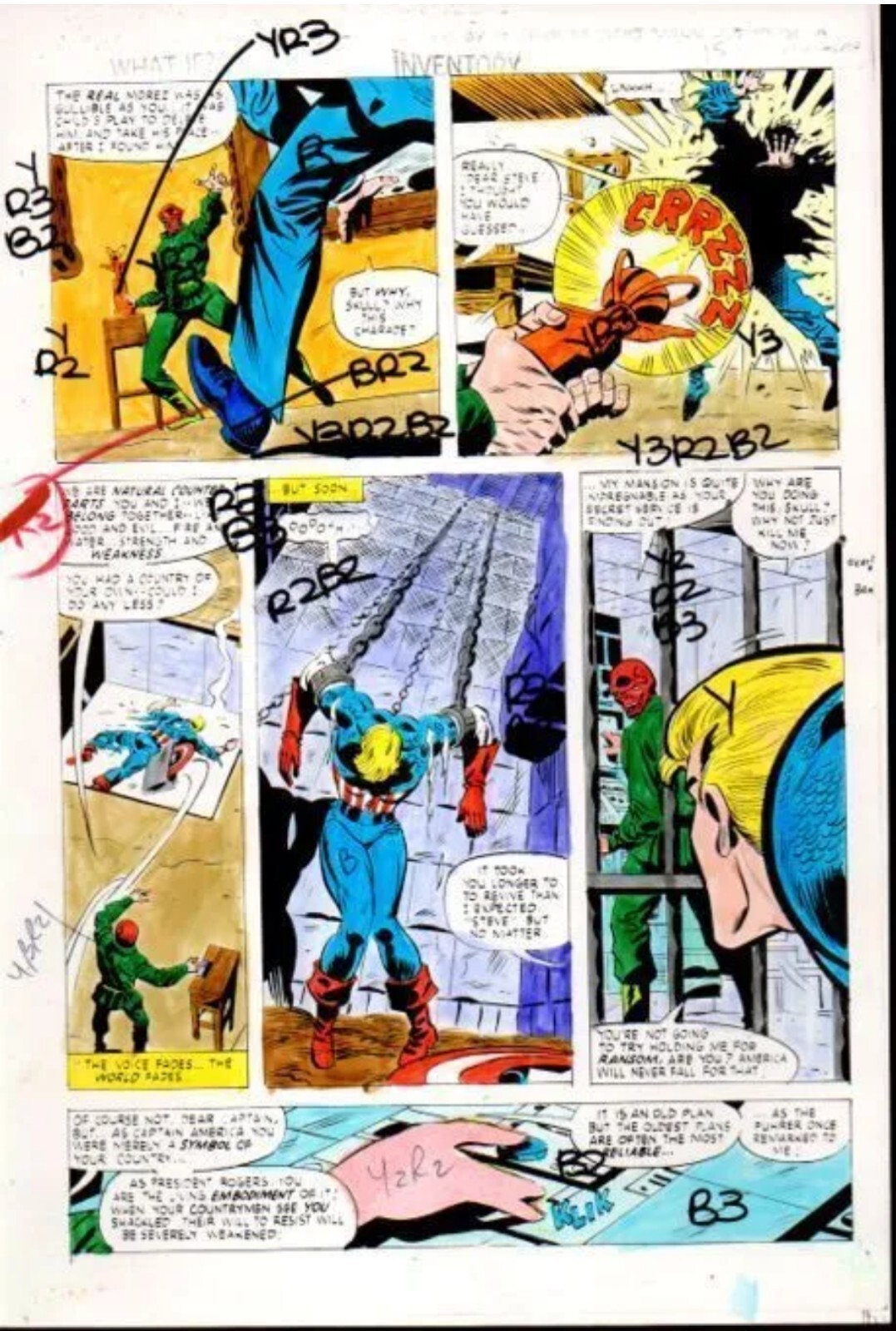 Original 1981 Captain America Red Skull color guide art pg:Trimpe/Marvel What If