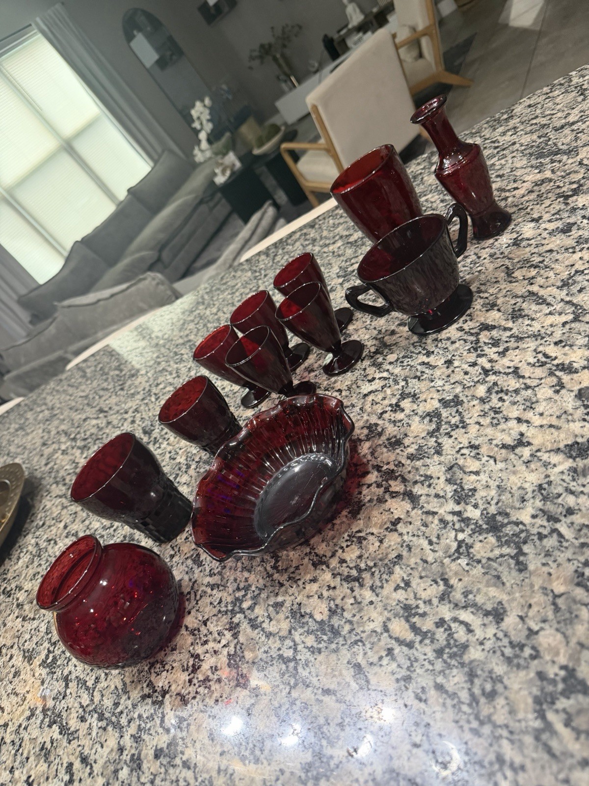 Vintage Ruby Red Glassware Mixed Lot - Avon Cape Cod, Cups, Bowl, Vase 