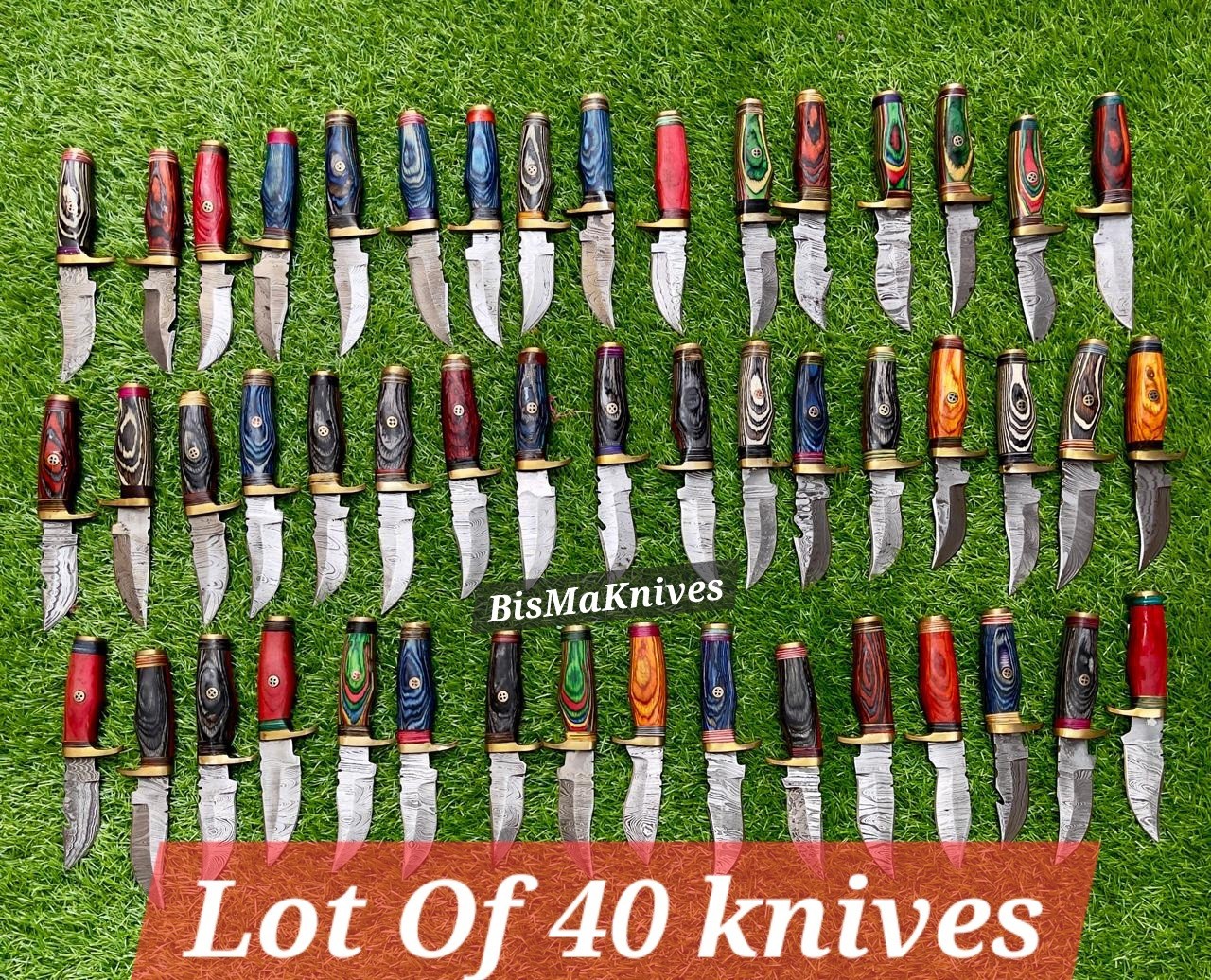 Lot of 40 HANDMADE DAMASCUS SKINNER KNIVES 6inch W  SHEATH, WHOLESALE PRICE