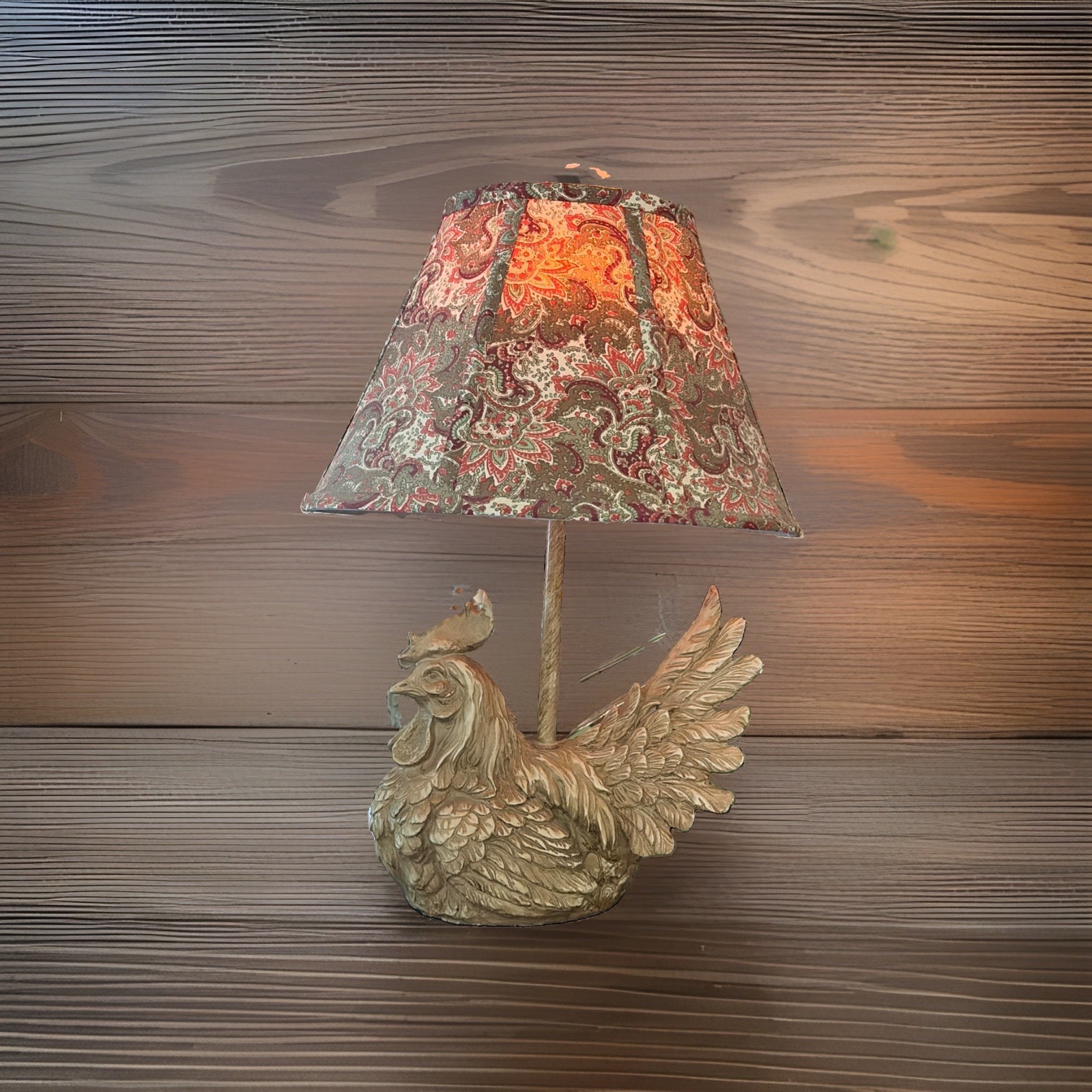 Vintage Rooster Table Lamp Primitive Country Farmhouse Americana Shade 14