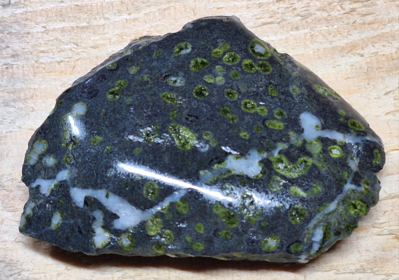 Pretty Hand Polished Amygdaloidal Basalt With Epidote and Calcite