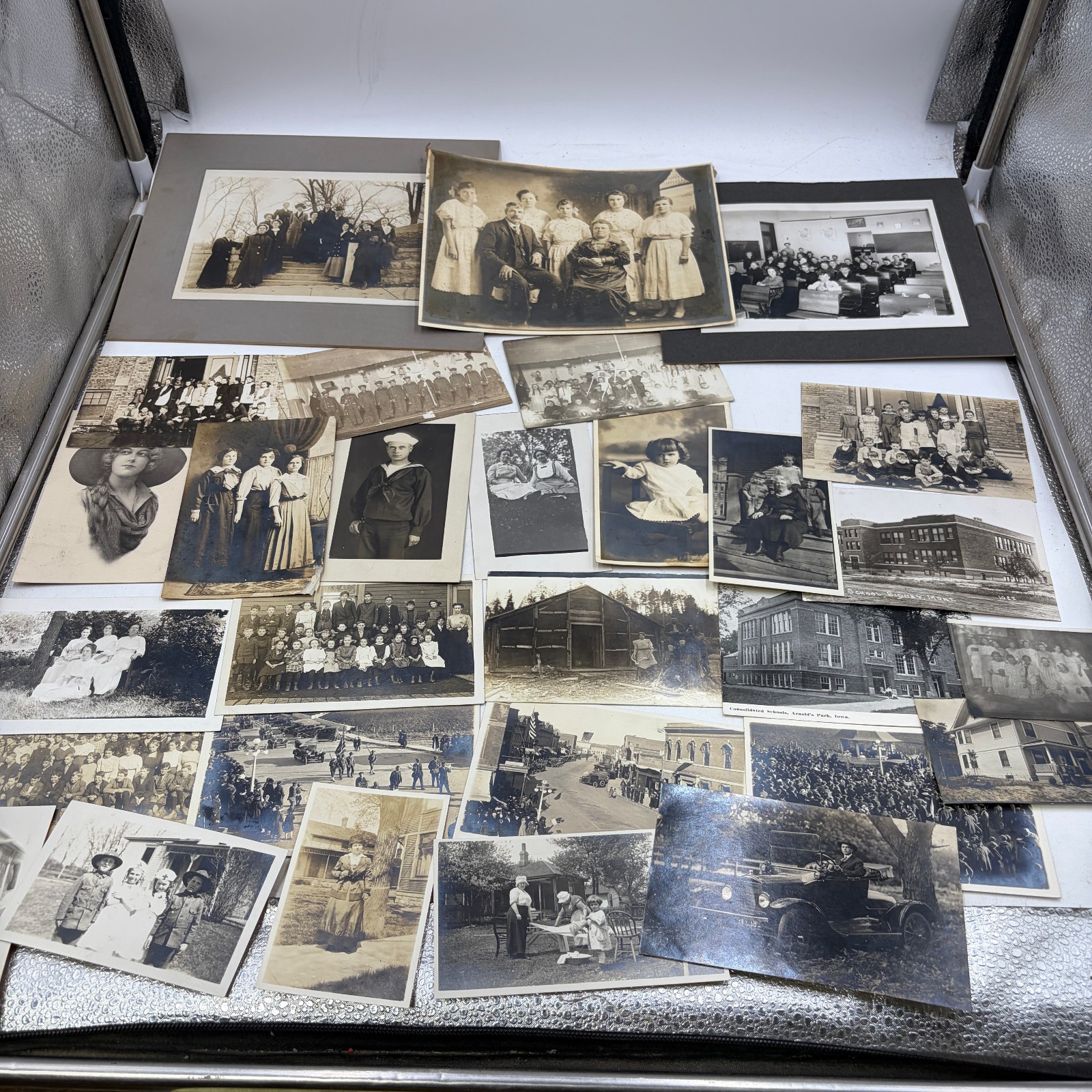 Lot of 30 Antique RPPC Real Photo Postcards & Photos Iowa Schools Families c1900