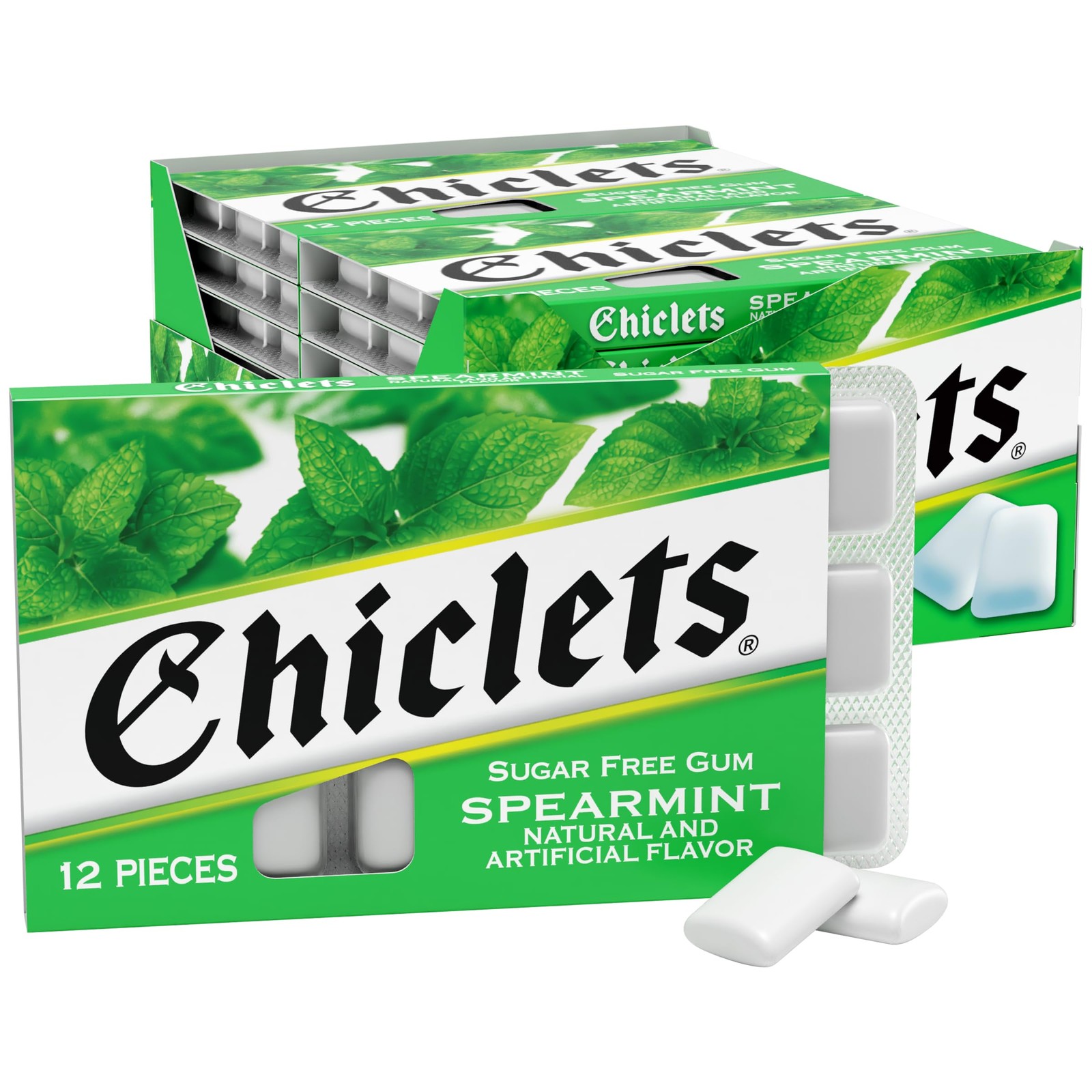 Chiclets Spearmint Sugar Free Chewing Gum, 12 1 Count (Pack of 12), White
