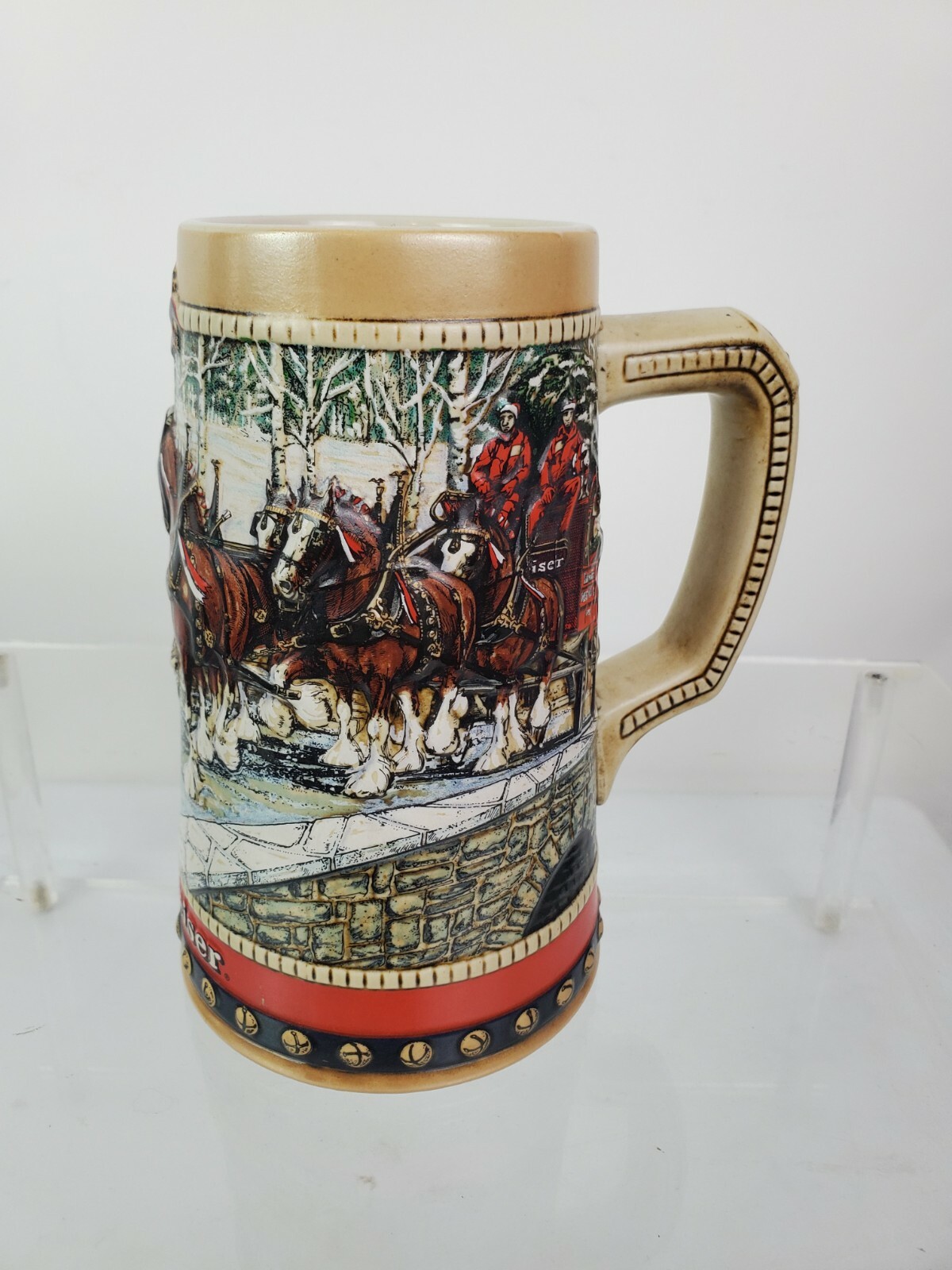 Budweiser Holiday Beer Stein Vintage 1988Clydesdales Collector Horses Heavy
