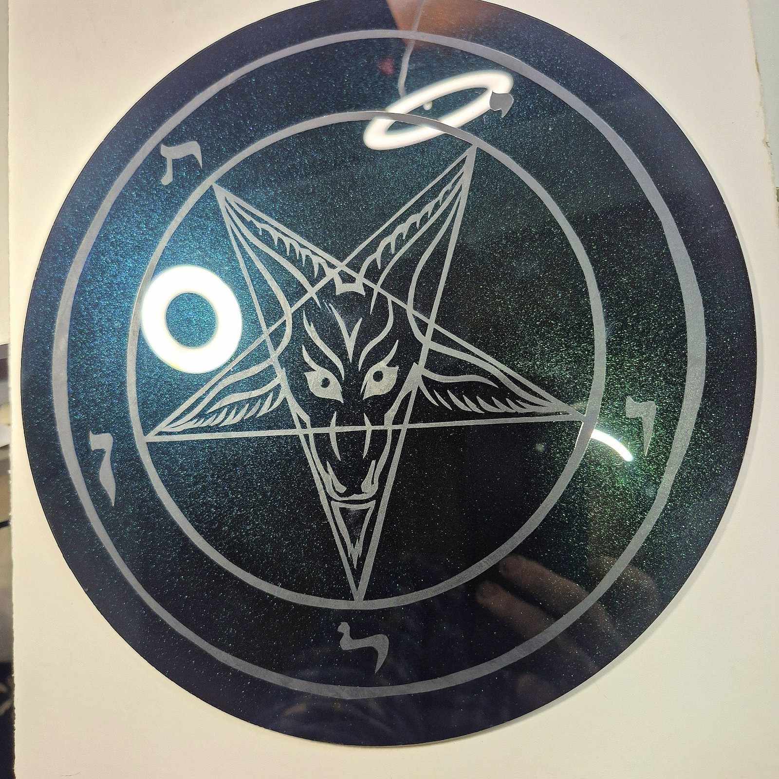 Baphomet pentagram glass etched 10\