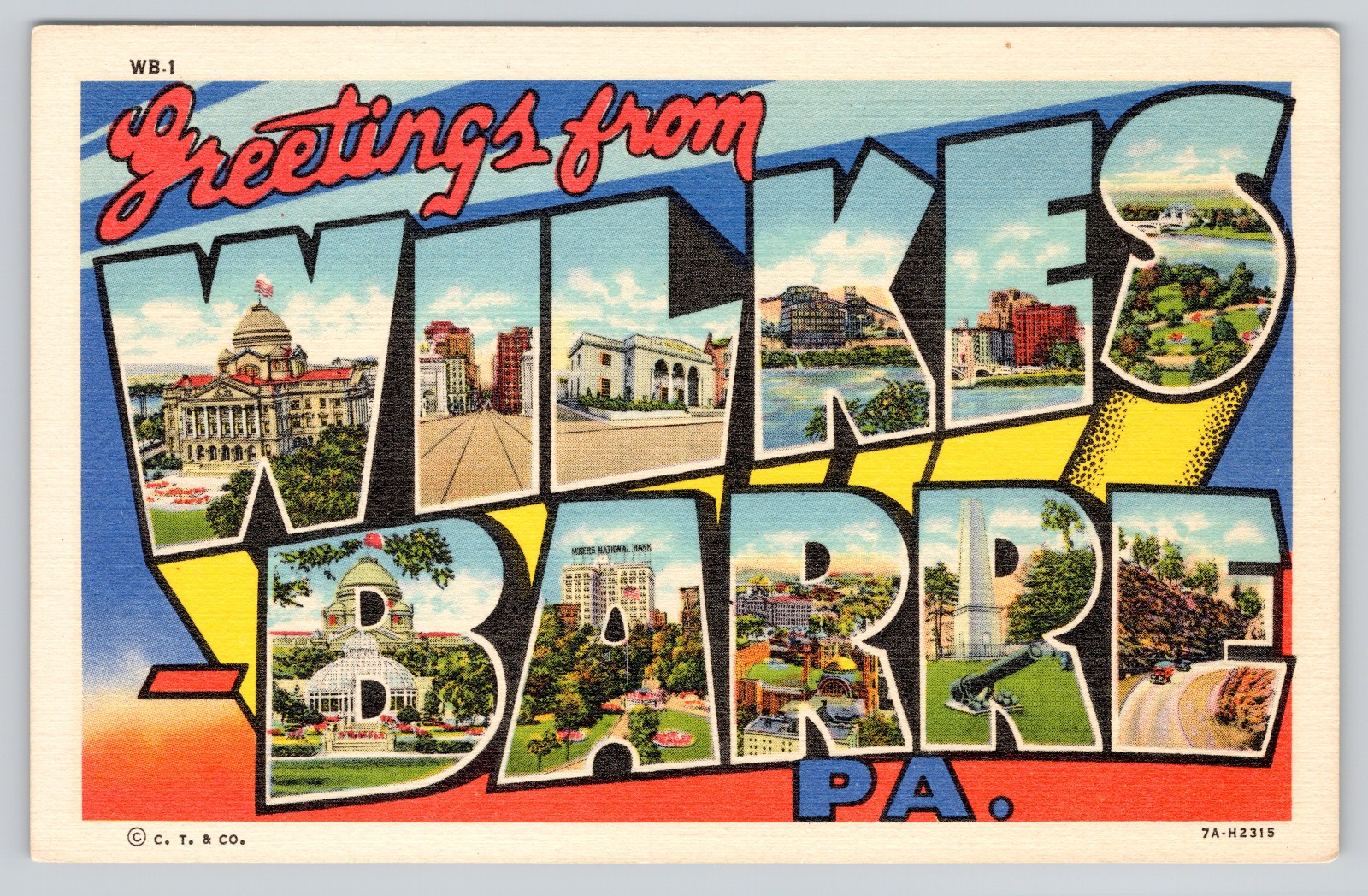 Wilkes Barre PA Postcard Greetings From Pennsylvania LARGE LETTER Linen Curteich