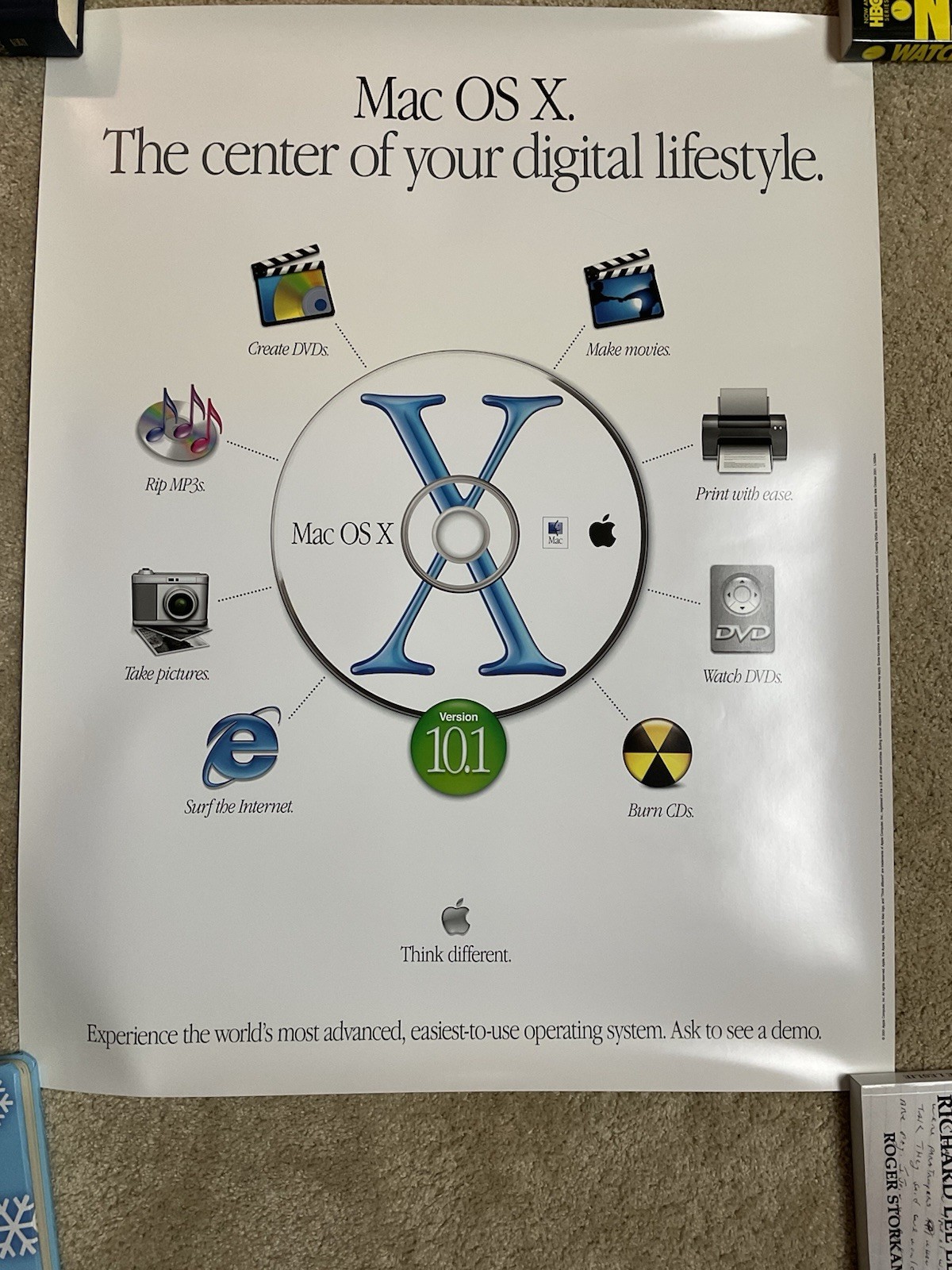 Vintage 2001 Apple Macintosh OSX Poster, 28”x22”, Think Different, New