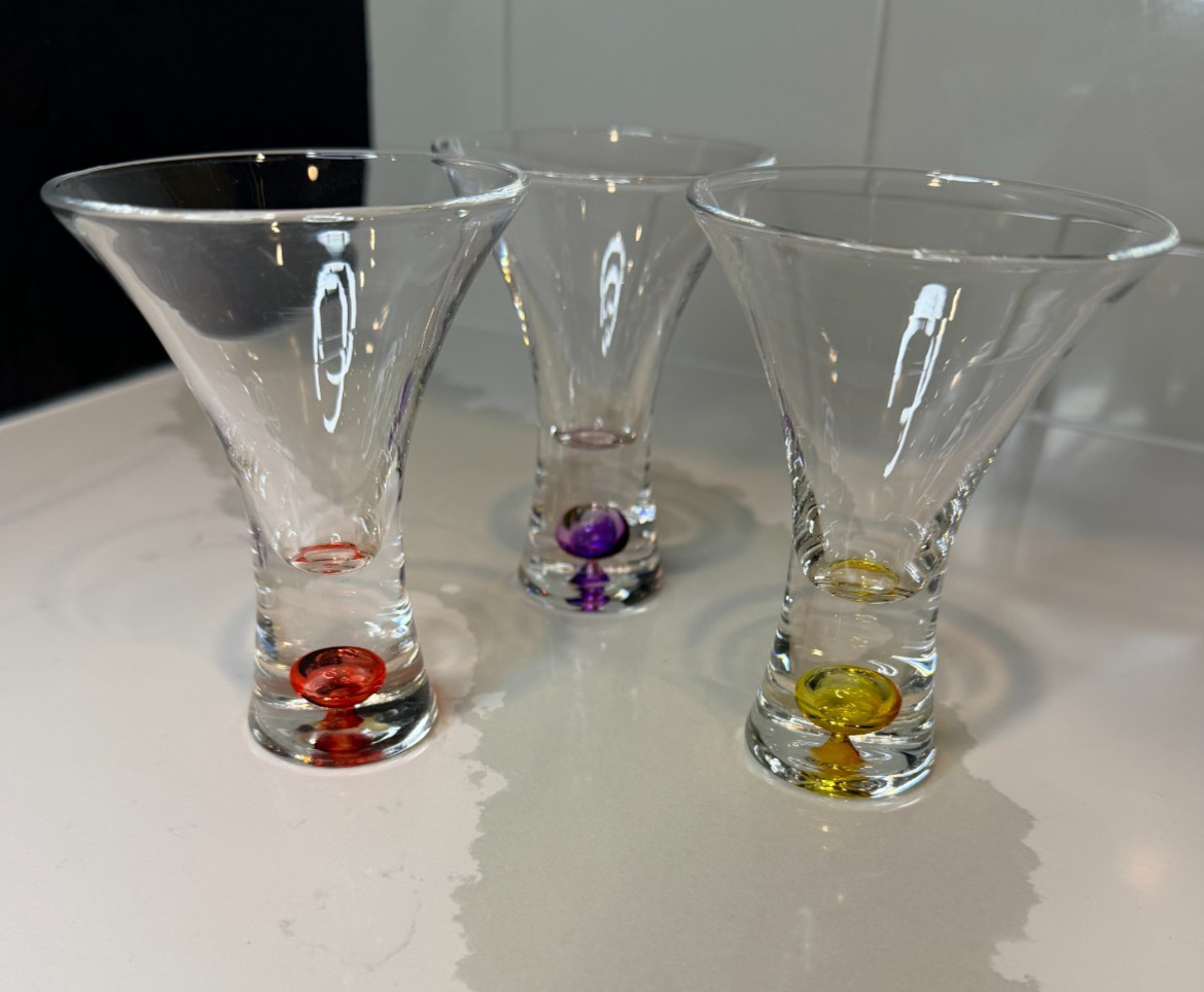 Set of 3 Circleware Intensity Mini Martini Shot Glasses with Colored Bubble Base