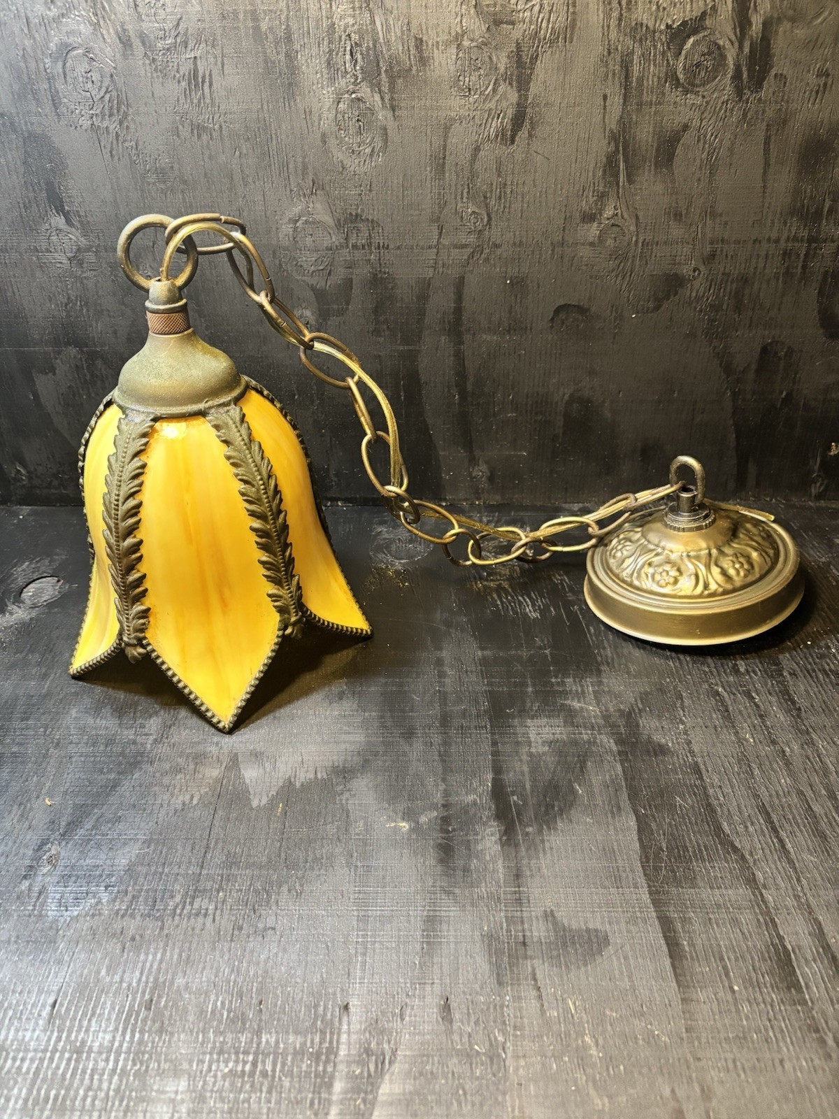 Beautiful Vintage Hanging Light- Yellow Stained Glass