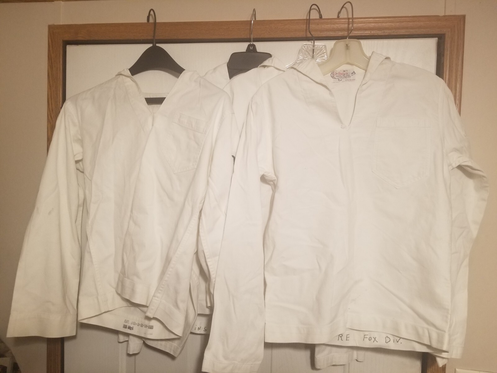 4-  WW2 White Navy Uniform Pullover LOT. USS Furse. Fox DIV. Named US Sailor  B3