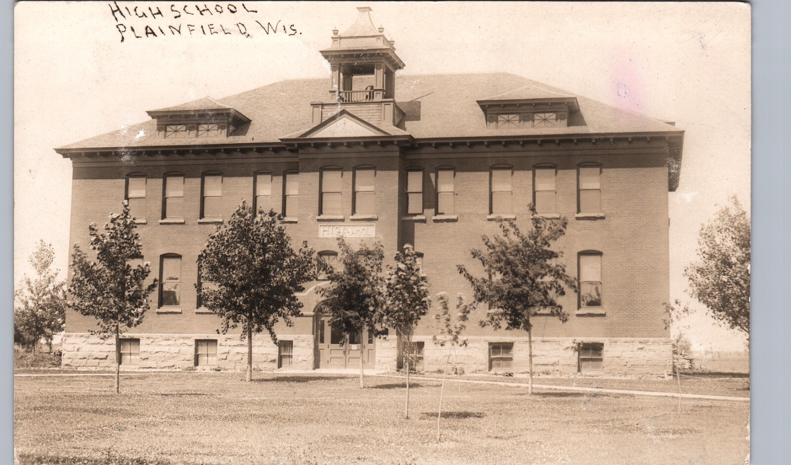 HIGH SCHOOL plainfield wi real photo postcard rppc wisconsin history