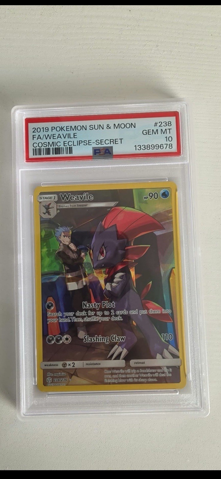 Pokémon TCG Weavile Secret Rare Full Art Holo 238/236 (new cert)  PSA 10
