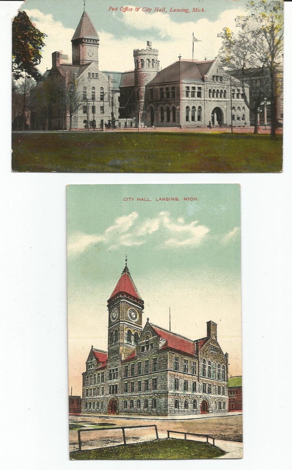 Two Lansing city hall postcards