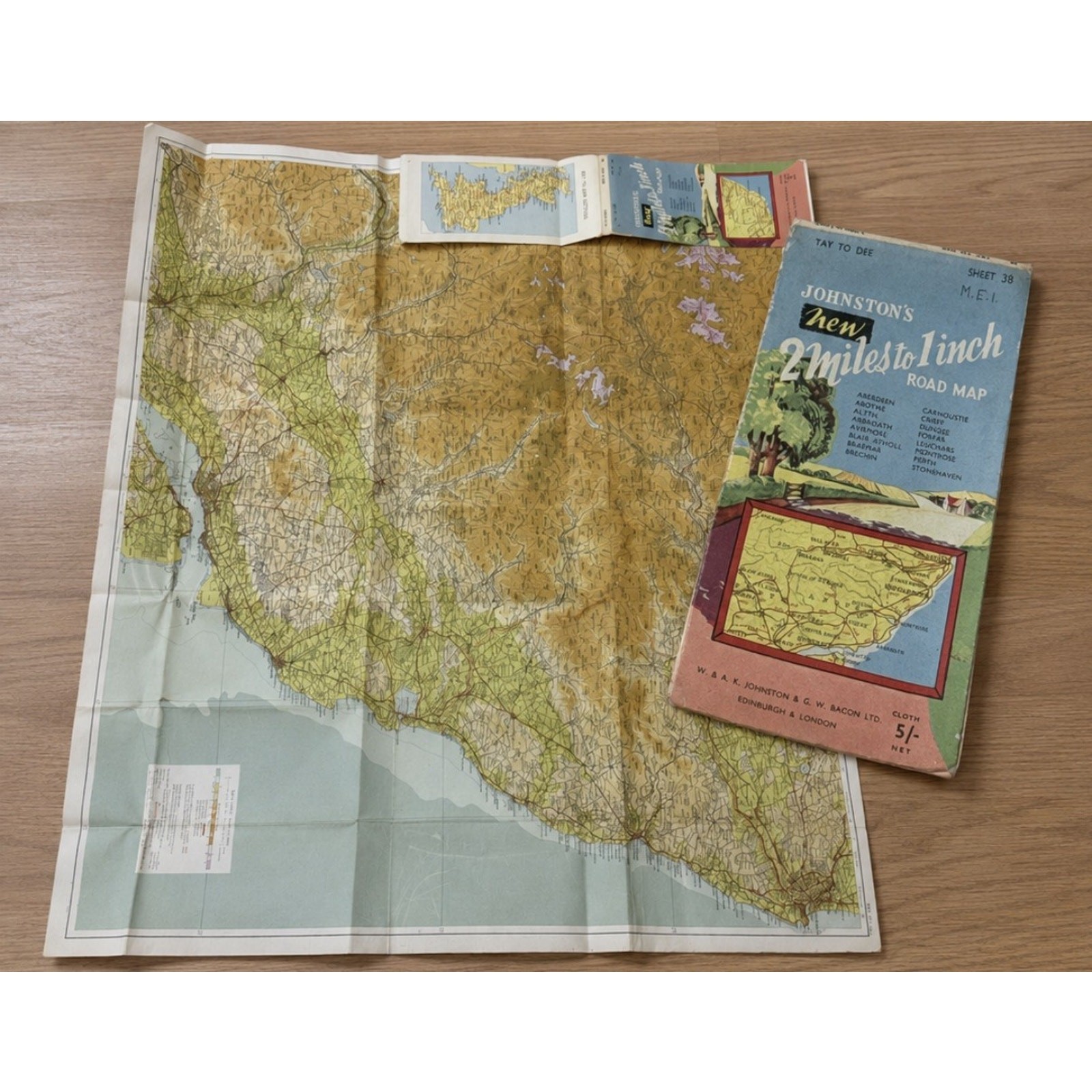 Vintage Johnston’s Tay to Dee Scotland Road Map Sheet 38 Folded Map Collectable