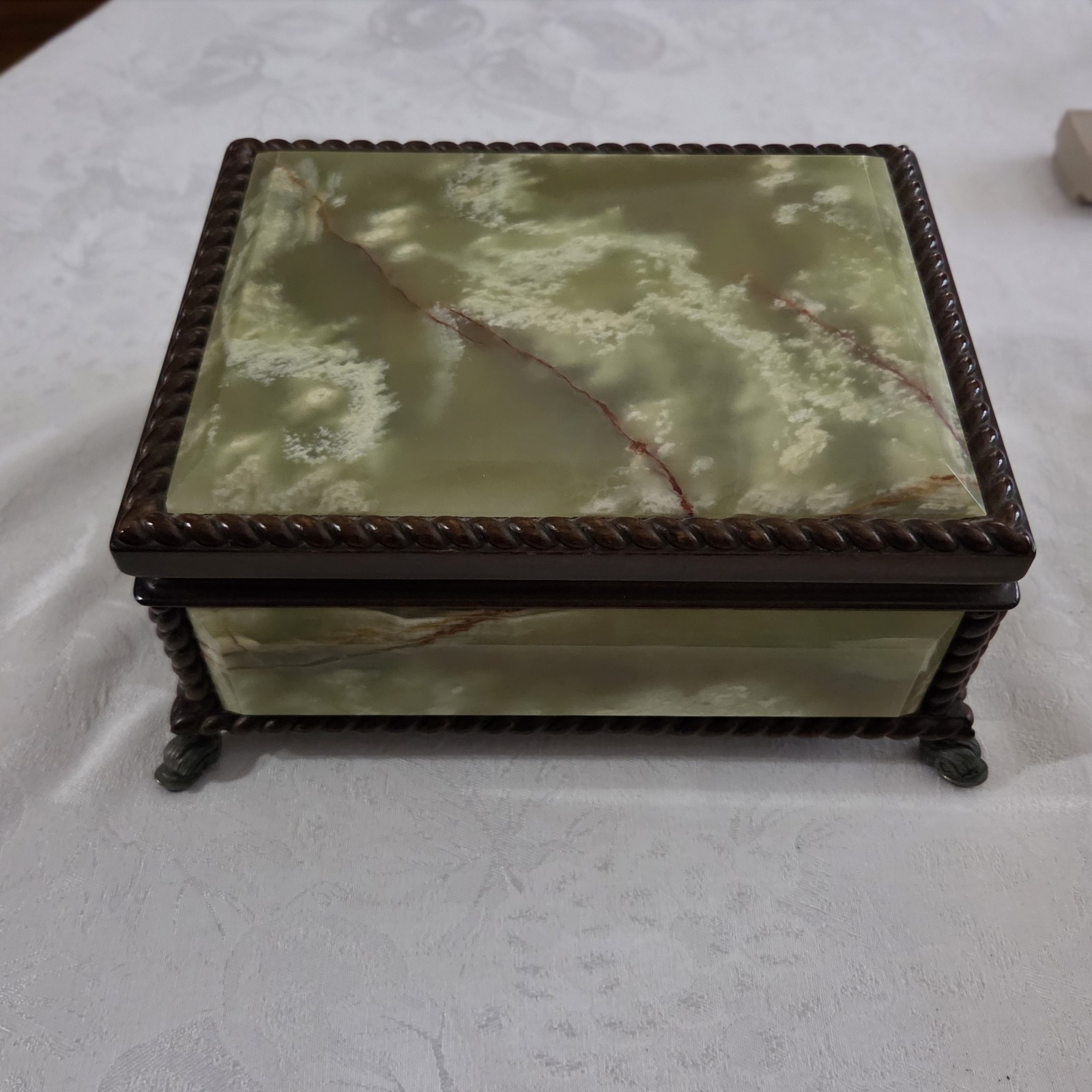 Vtg Large Italian Onyx Trinket Box Reuge Music Box Hinged Chiarugi Firenze