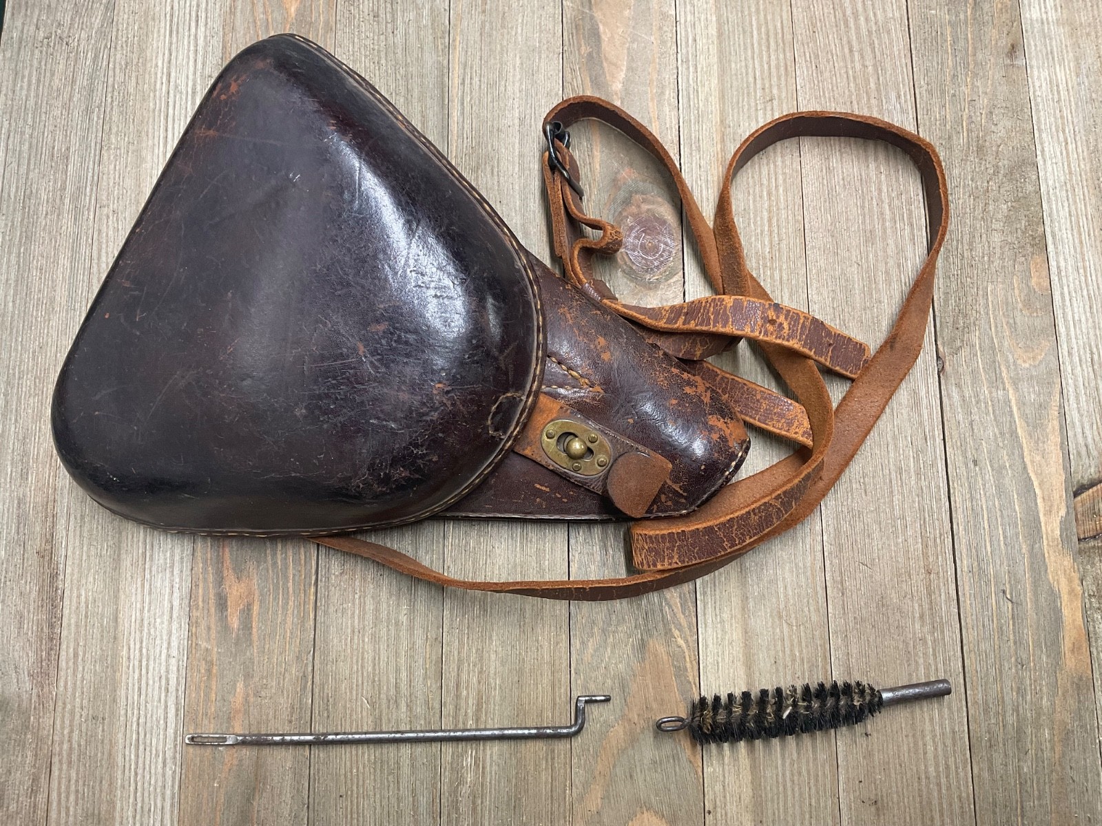 Original Japanese Type 14 Nambu Pistol Holster & Strap w/ Cleaning Rod & Brush