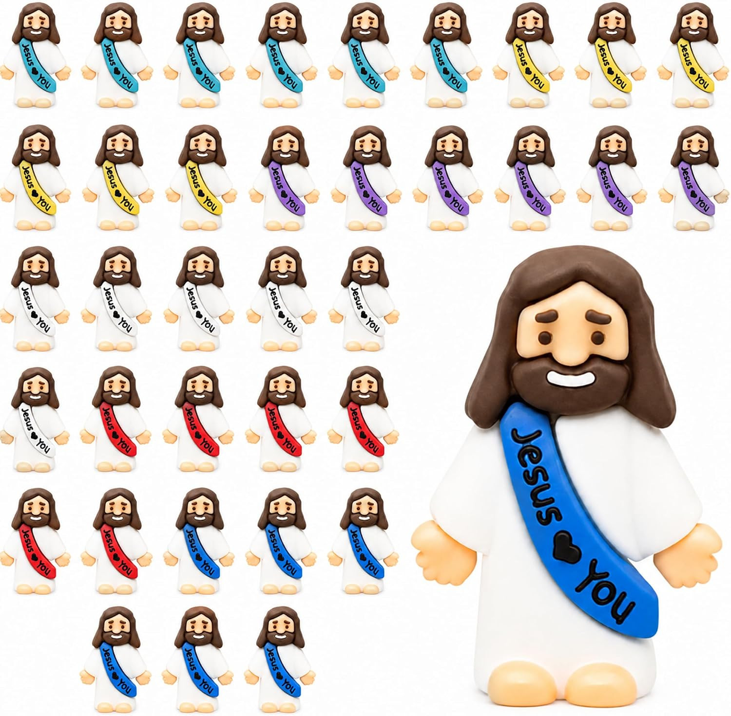 36 Pack Little Jesus Figurines in Bulk, Jesus Loves You Figures, Small Jesus Fig