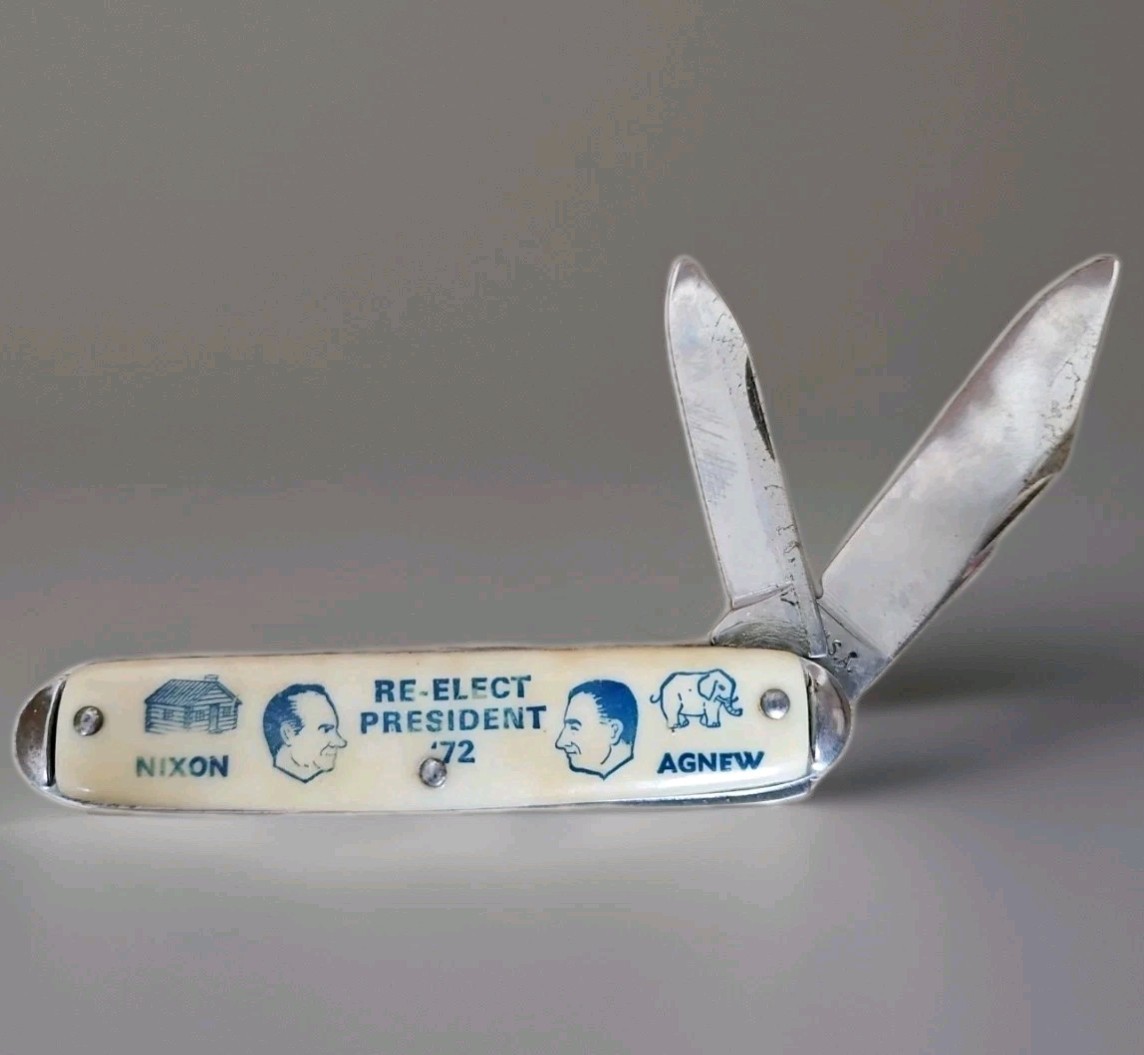 Vtg 1972 Nixon Agnew President Re-Elect USA Stamped Advertising Pocket Knife