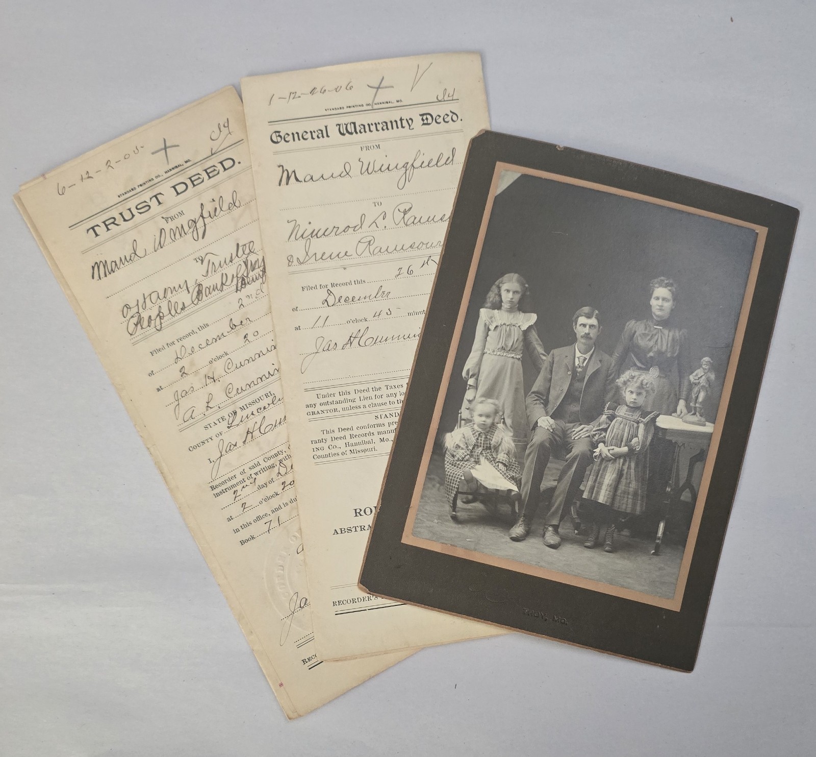 1906 Trust Deed Warranty Deed Document & Cabinet Card Photo Missouri
