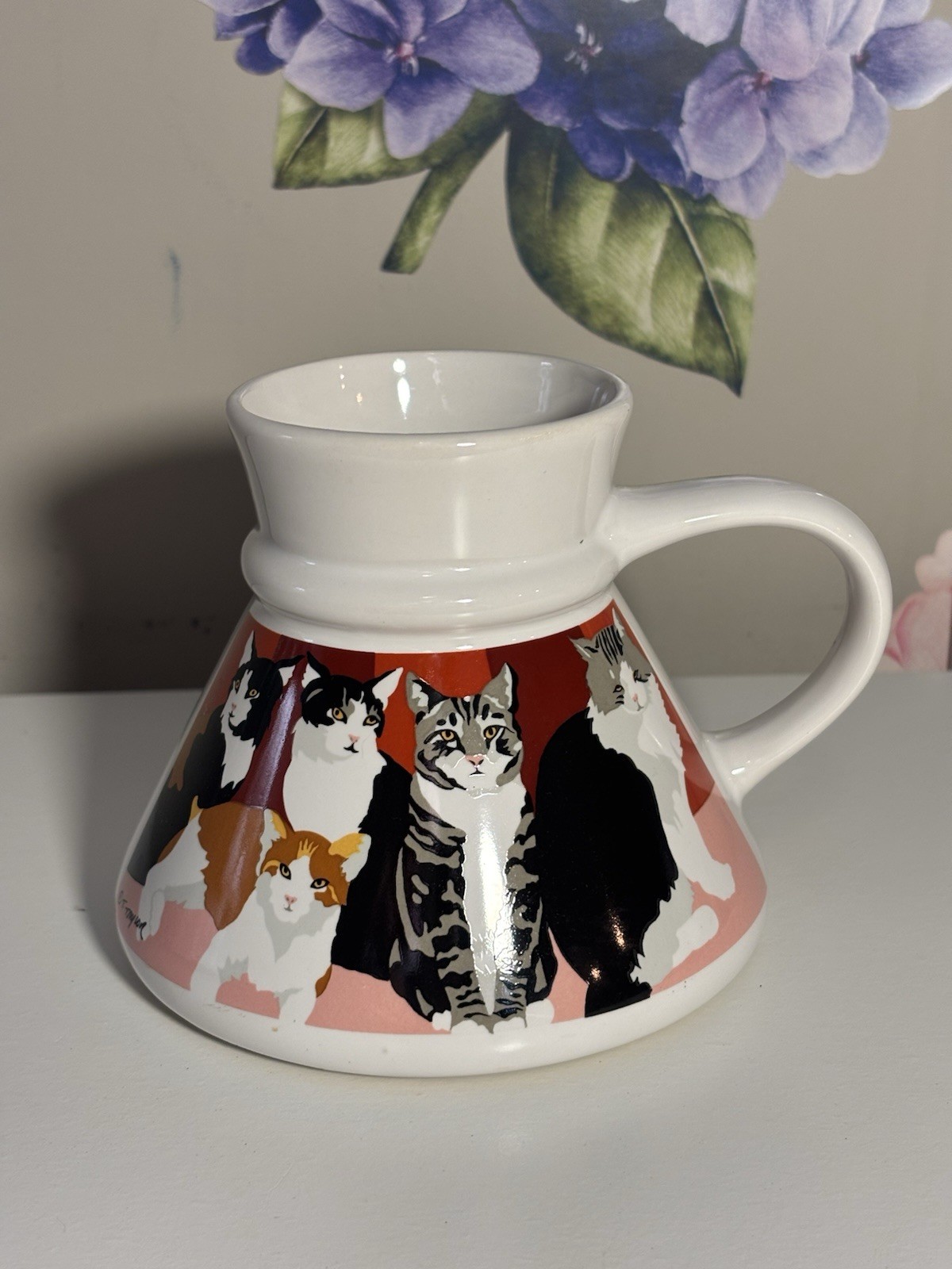 Vintage T. Taylor Otagiri Cat Mug Wide Base Spill Proof Desk Cup Cats