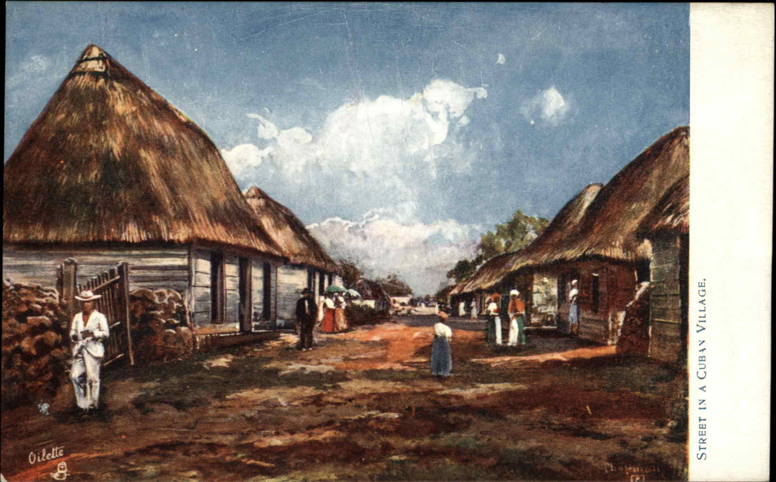 Tuck Oilette Cuba Street Scene Villagers c1910 Vintage Postcard