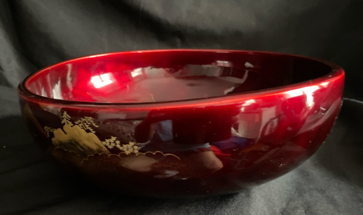 JAPANESE /LARGE/ LACQUERED/ WOOD BOWL / 10.75 / Landscape