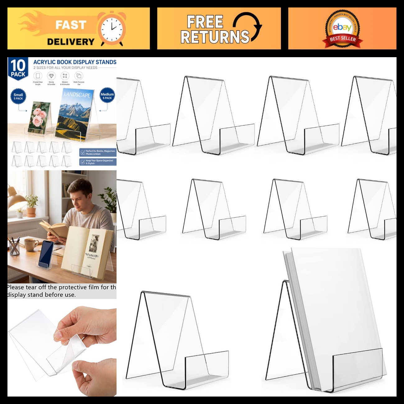 Dicunoy 10PCS Acrylic Book Stands, Clear Display Easel, Art Display Holder for P