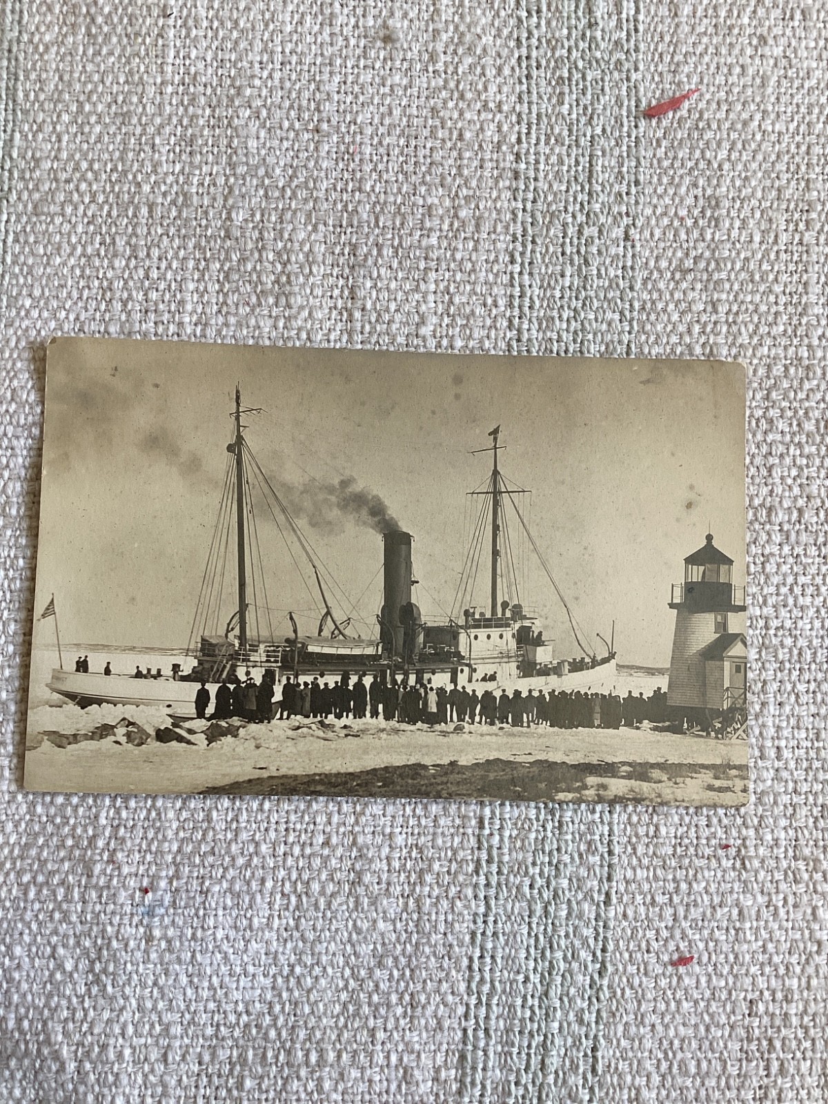 Nantucket Steamer Rounding Brant Point in Winter Mail RPPC  PC Postcard