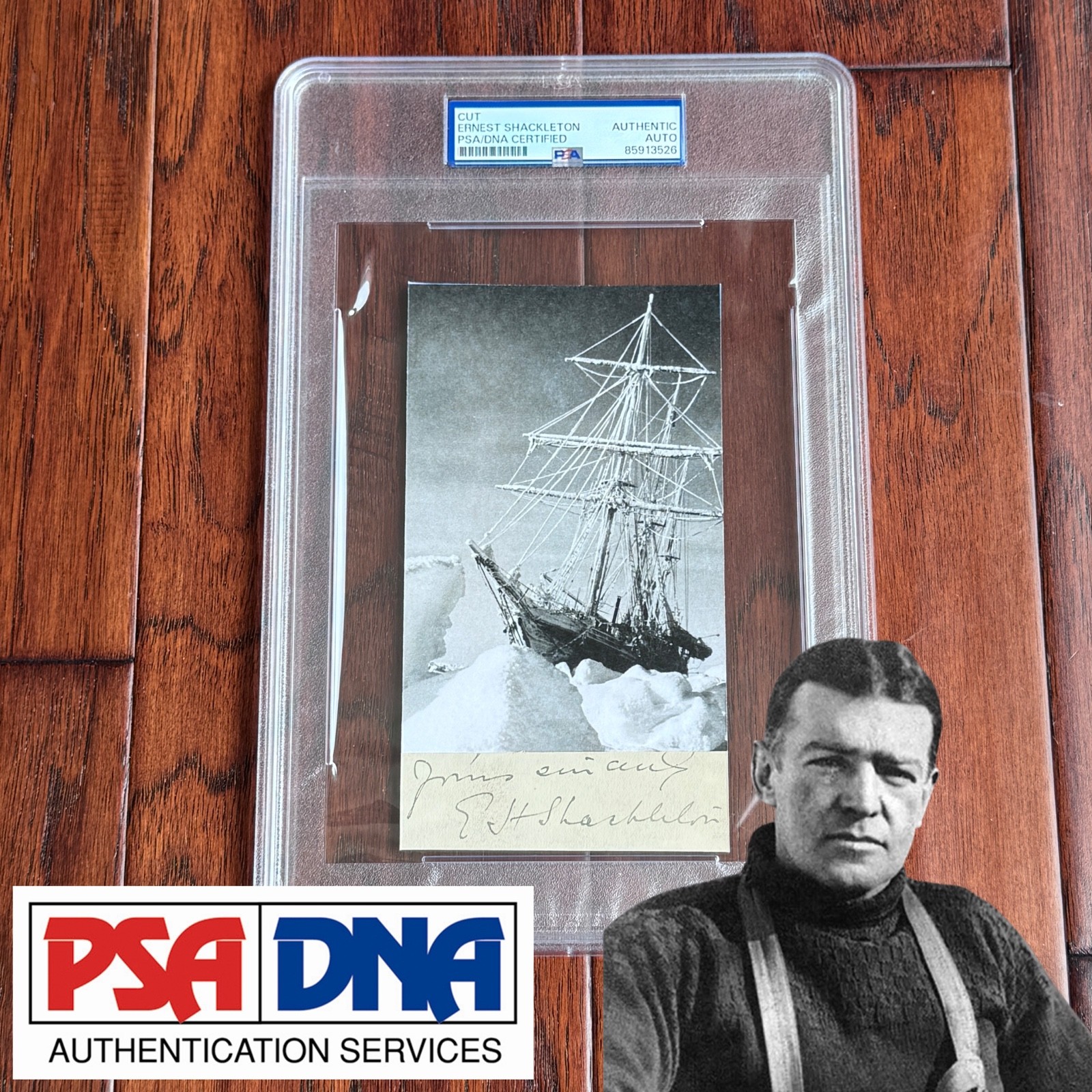 ERNEST SHACKLETON Polar Explorer Autograph Cut ENDURANCE Photo Signed * PSA