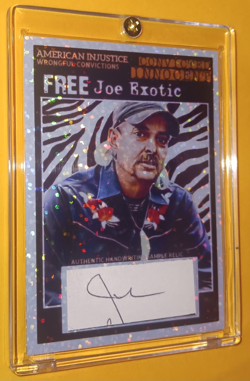 Free JOE EXOTIC TIGER KING Signature Cut Sparkle Cardboard Trading Card #d 1/1