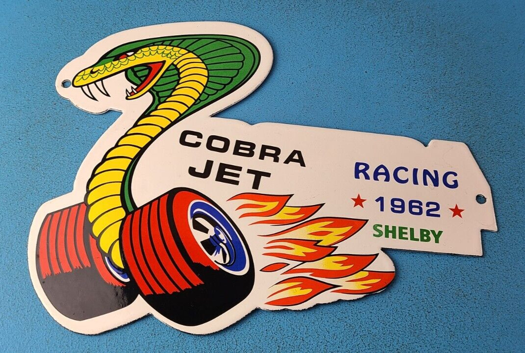 Vintage Ford Motors Sign - Cobra Jet Sales Service Shelby Porcelain Gas Oil Sign