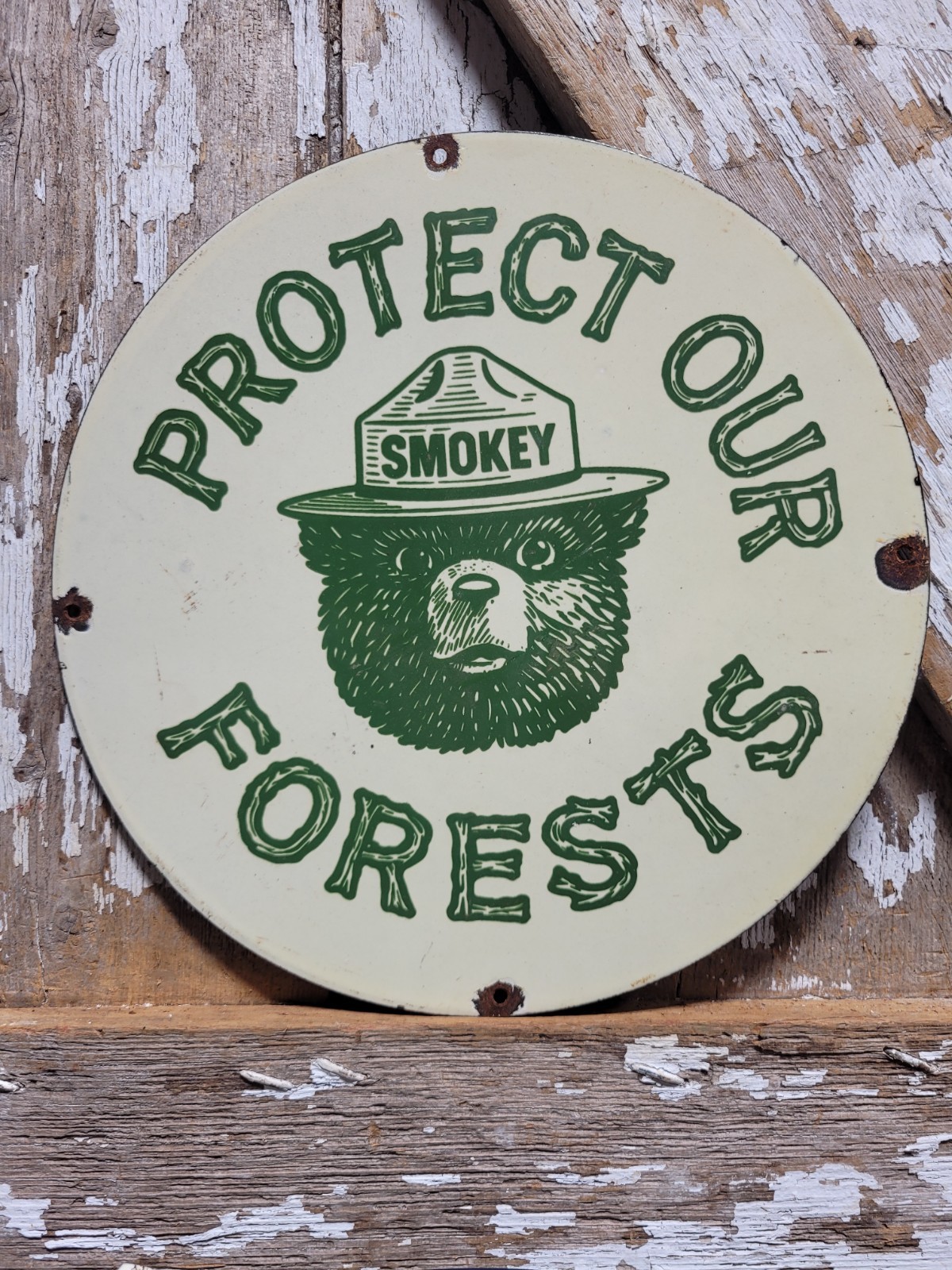 VINTAGE SMOKEY THE BEAR PORCELAIN SIGN RARE OLD FOREST SERVICE NATIONAL PARK 12