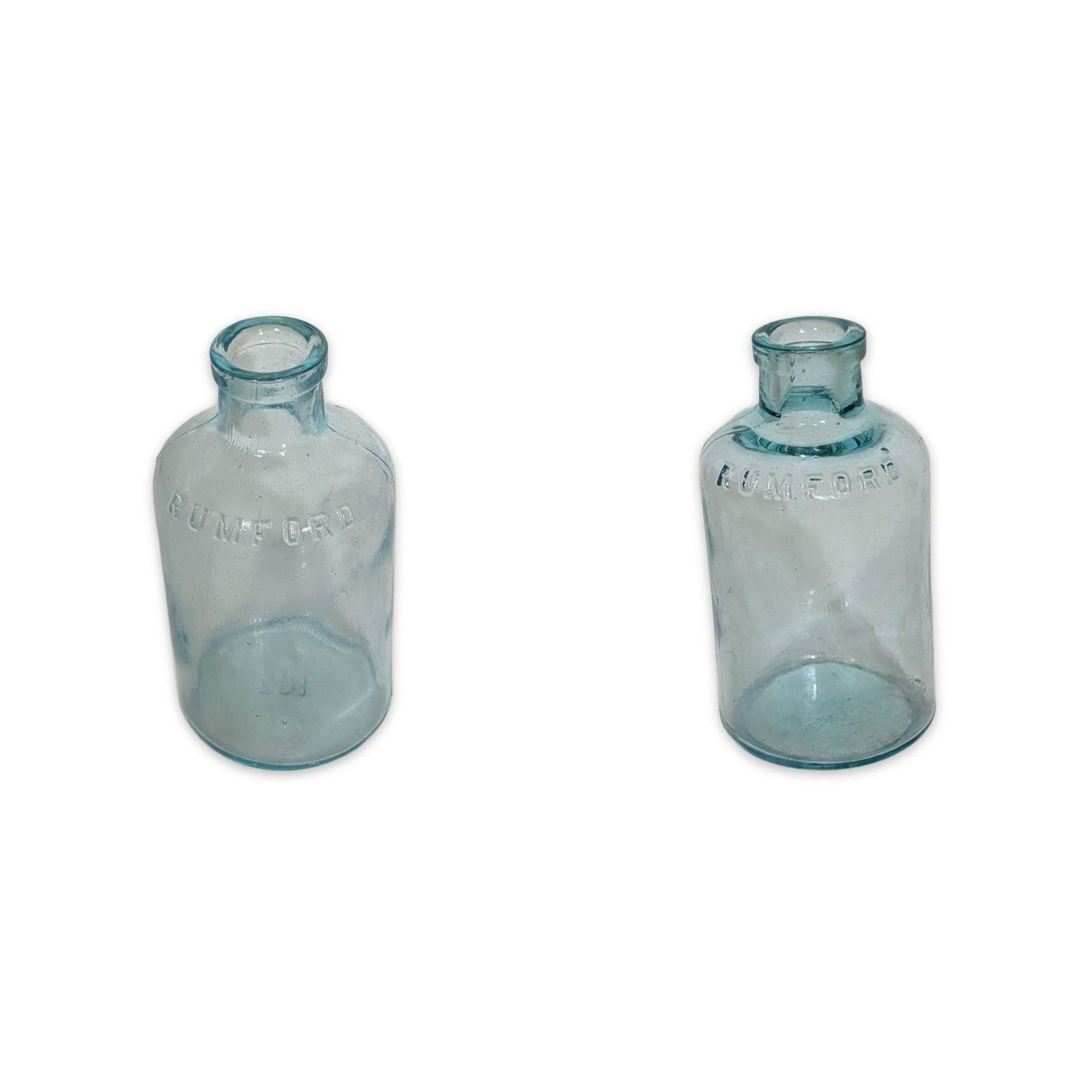 Lot of 2 Rumford Embossed Aqua Glass Bottles Antique 1880s-1910s